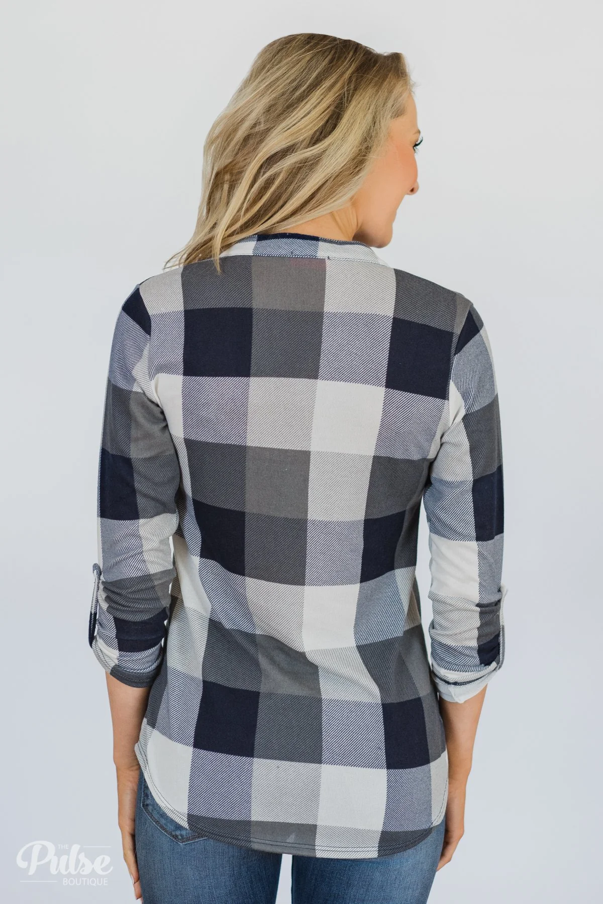 Sincerely Me Plaid V-Neck Top- Blue - Image 7