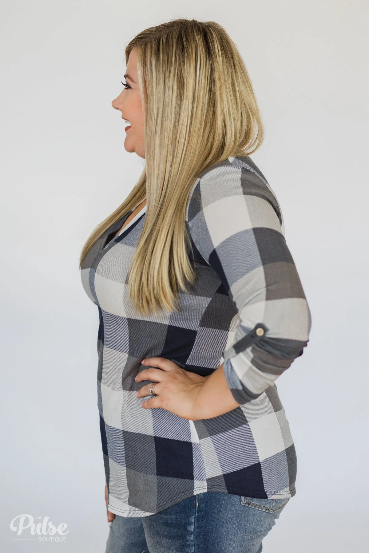 Sincerely Me Plaid V-Neck Top- Blue - Image 9