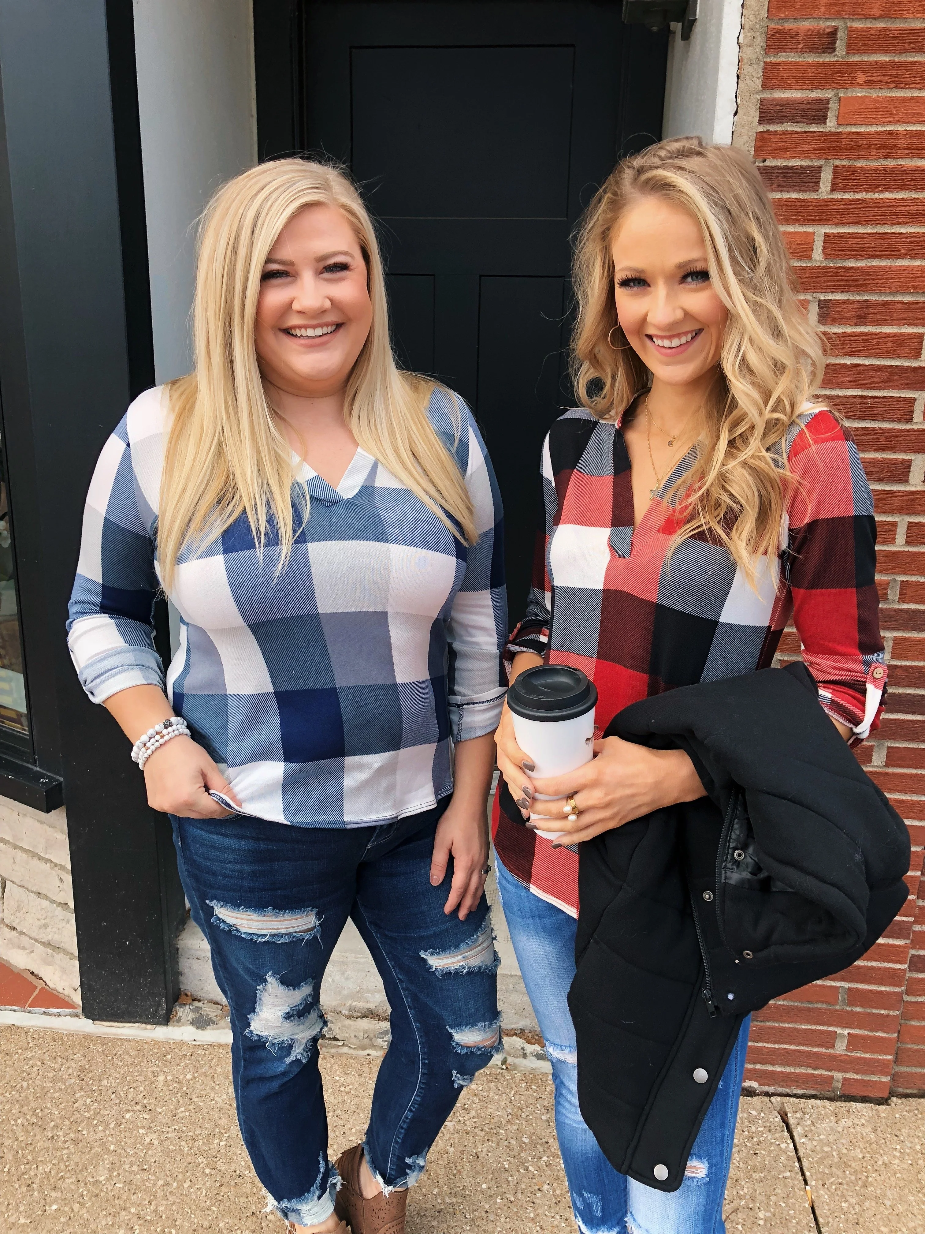 Sincerely Me Plaid V-Neck Top- Red - Image 2