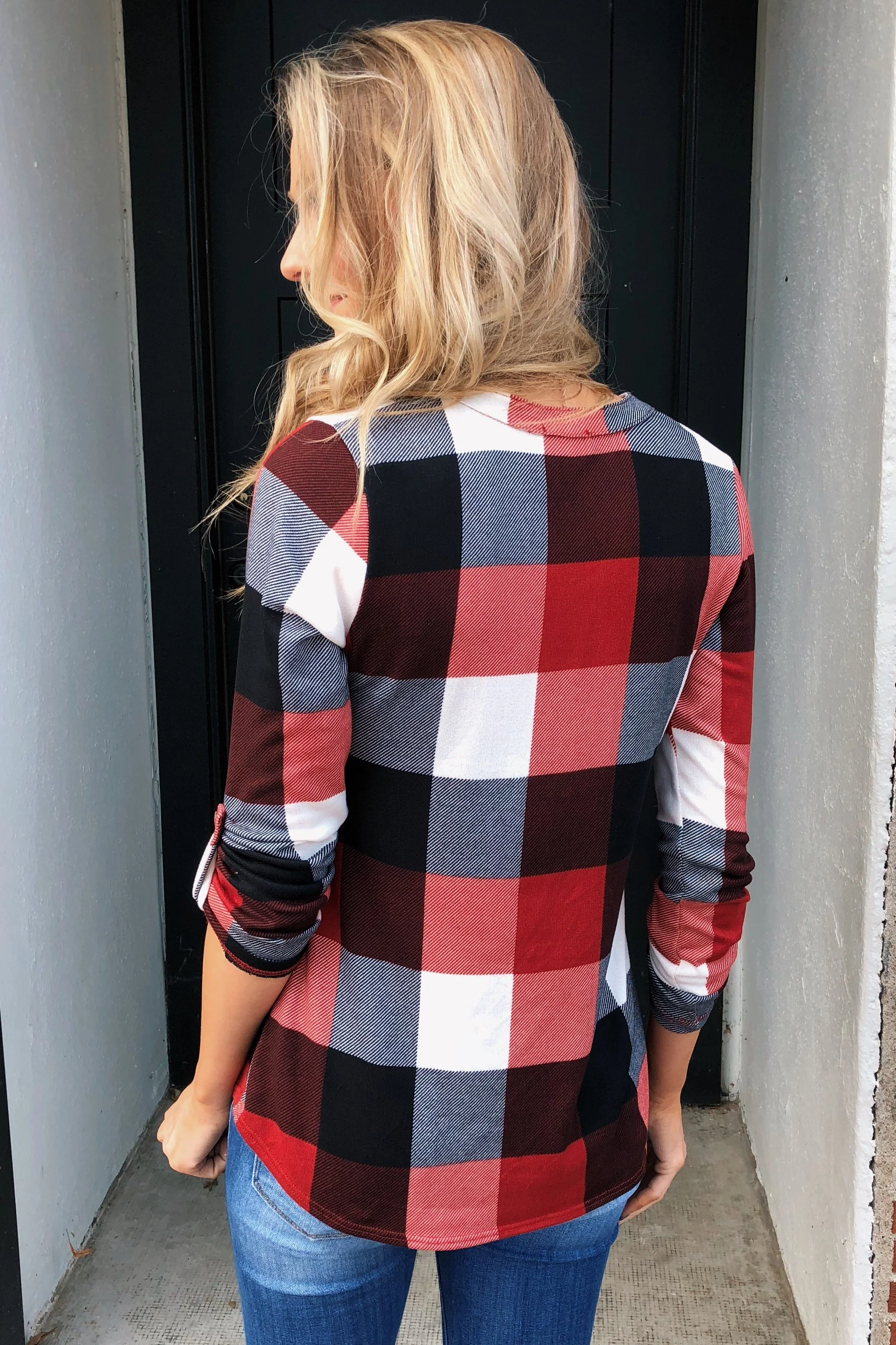 Sincerely Me Plaid V-Neck Top- Red - Image 5