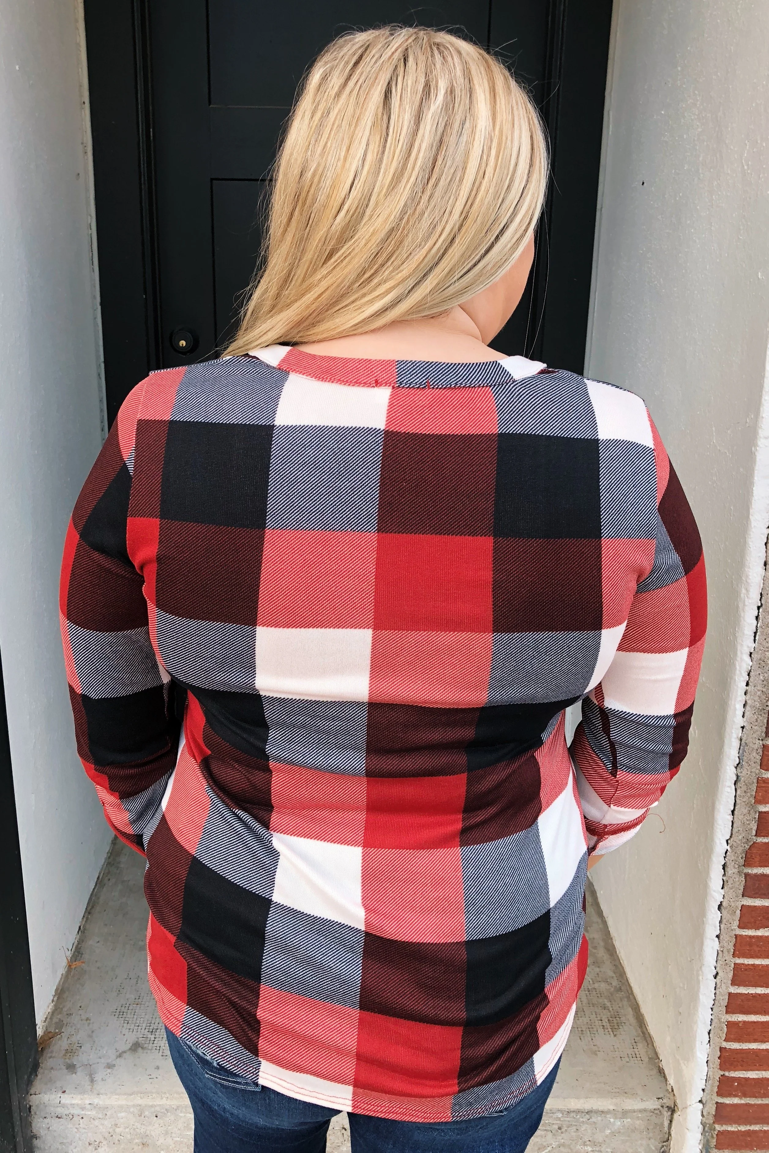 Sincerely Me Plaid V-Neck Top- Red - Image 7
