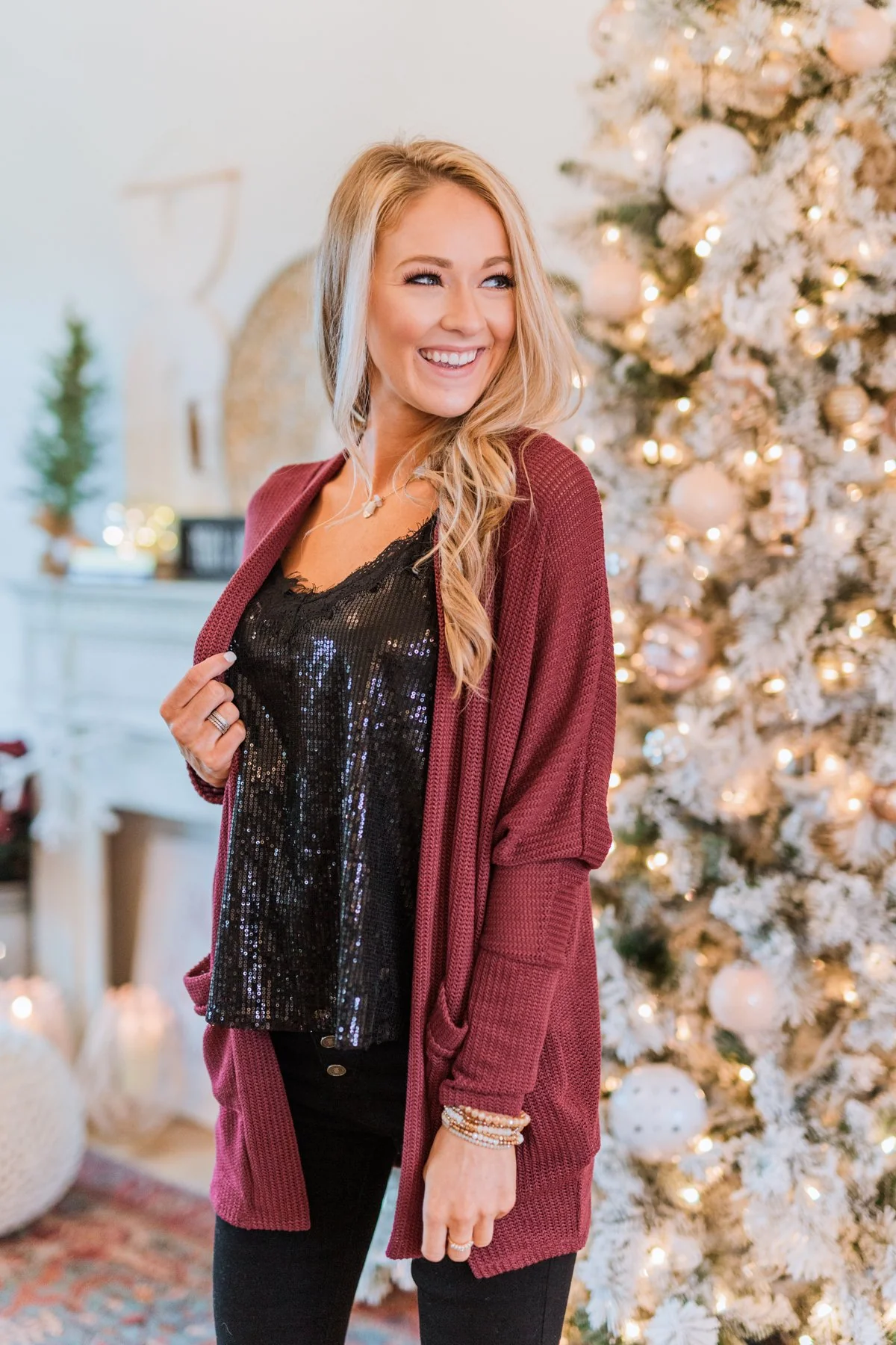 Sincerely Yours Knit Cardigan- Burgundy - Image 11
