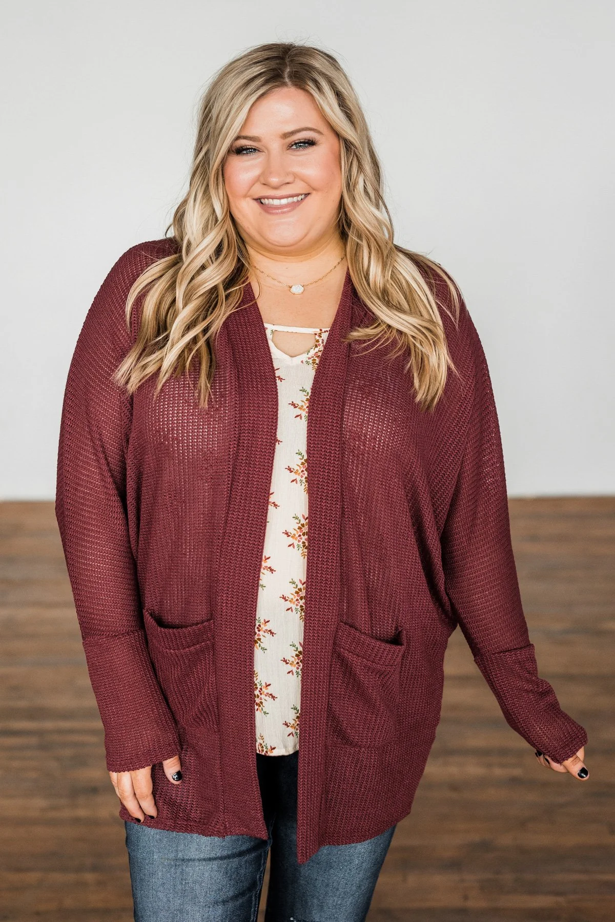 Sincerely Yours Knit Cardigan- Burgundy - Image 3