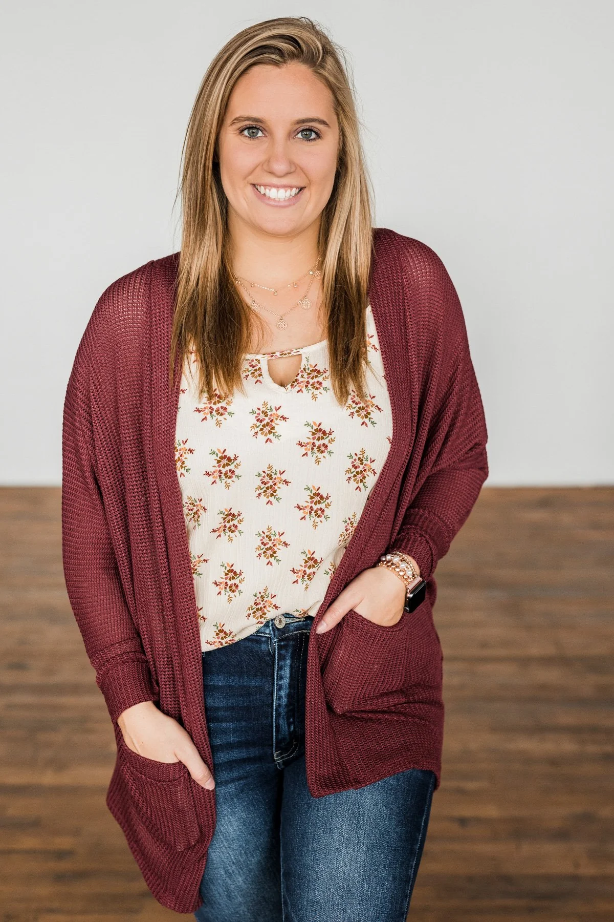 Sincerely Yours Knit Cardigan- Burgundy - Image 4