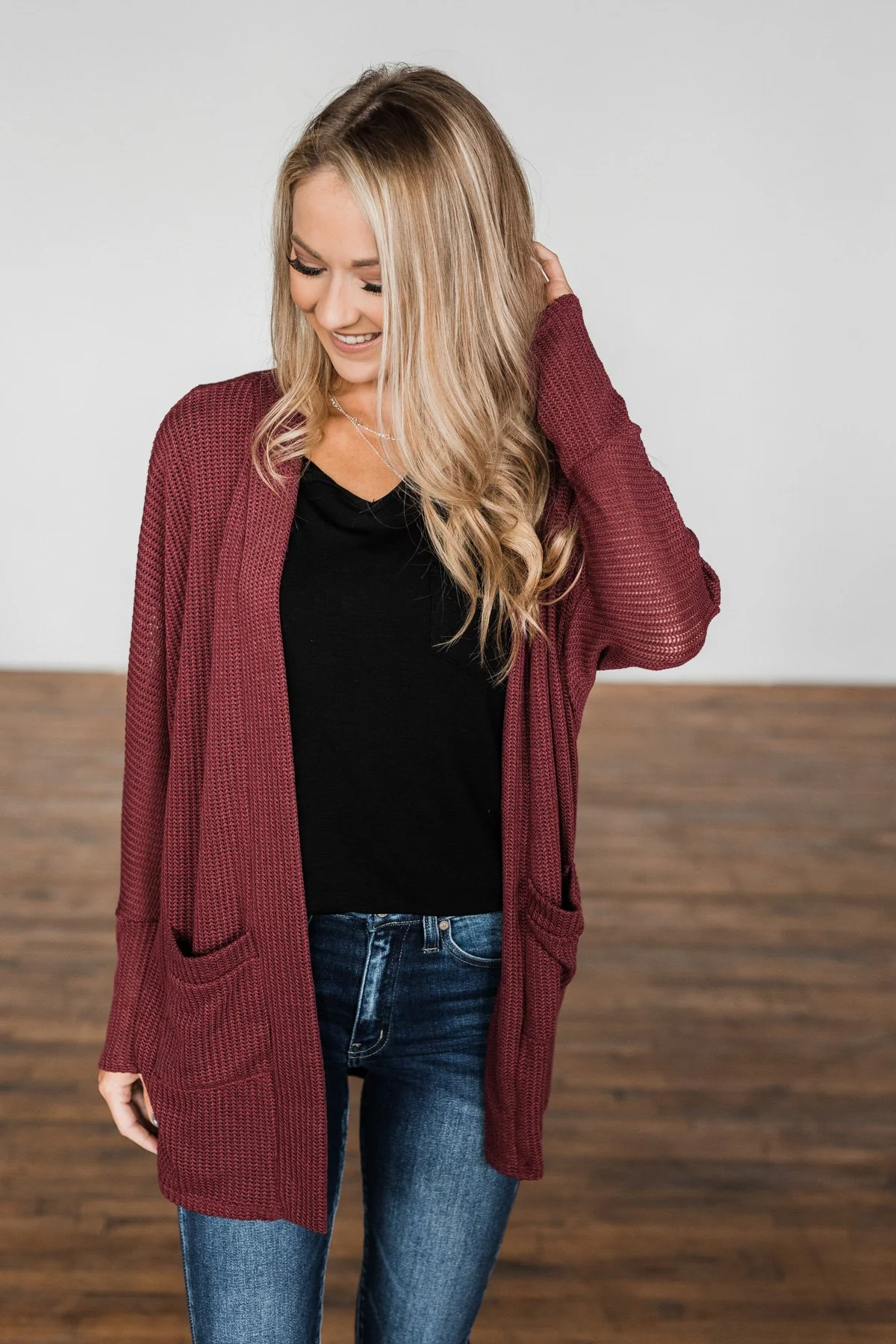Sincerely Yours Knit Cardigan- Burgundy - Image 7