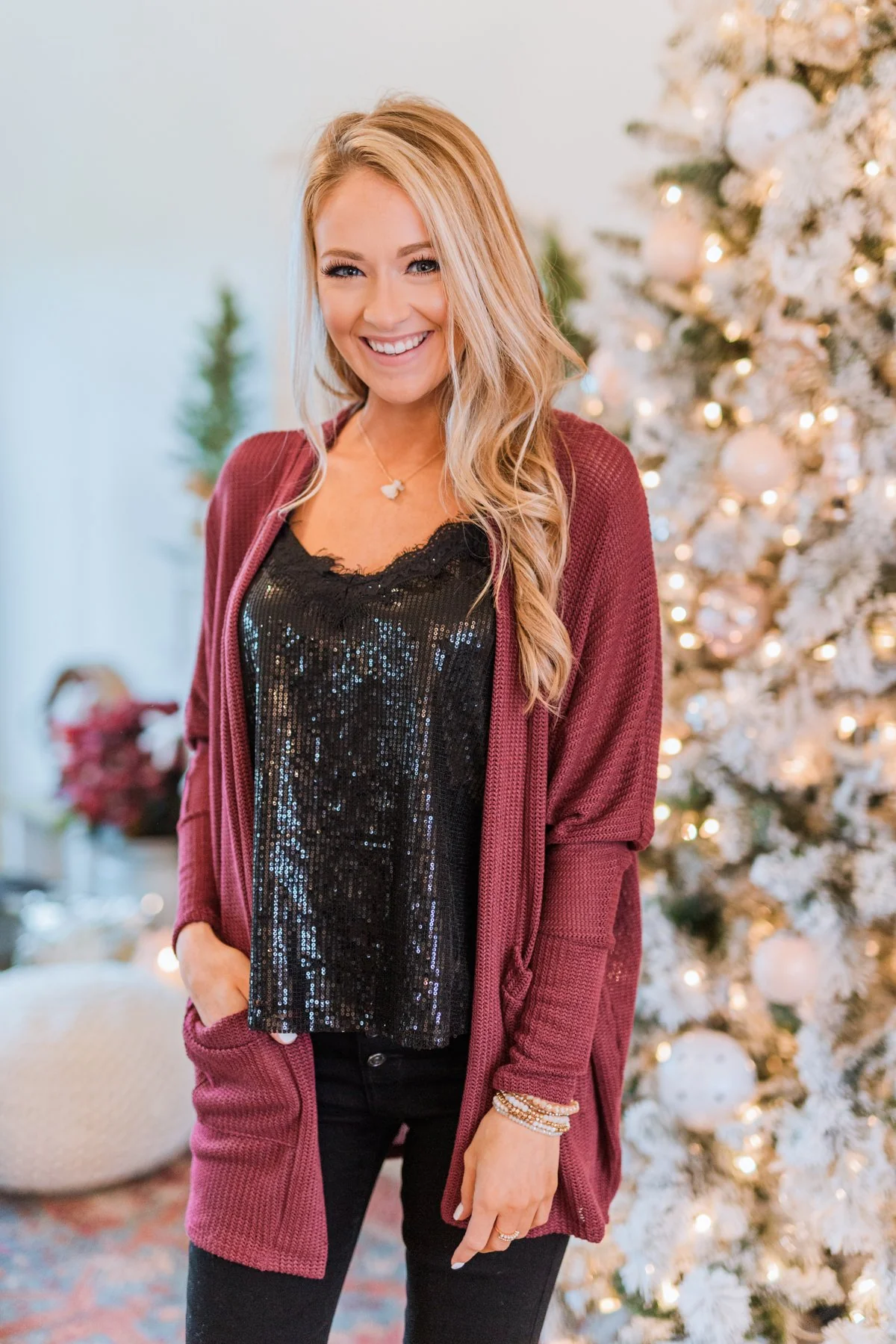 Sincerely Yours Knit Cardigan- Burgundy - Image 9