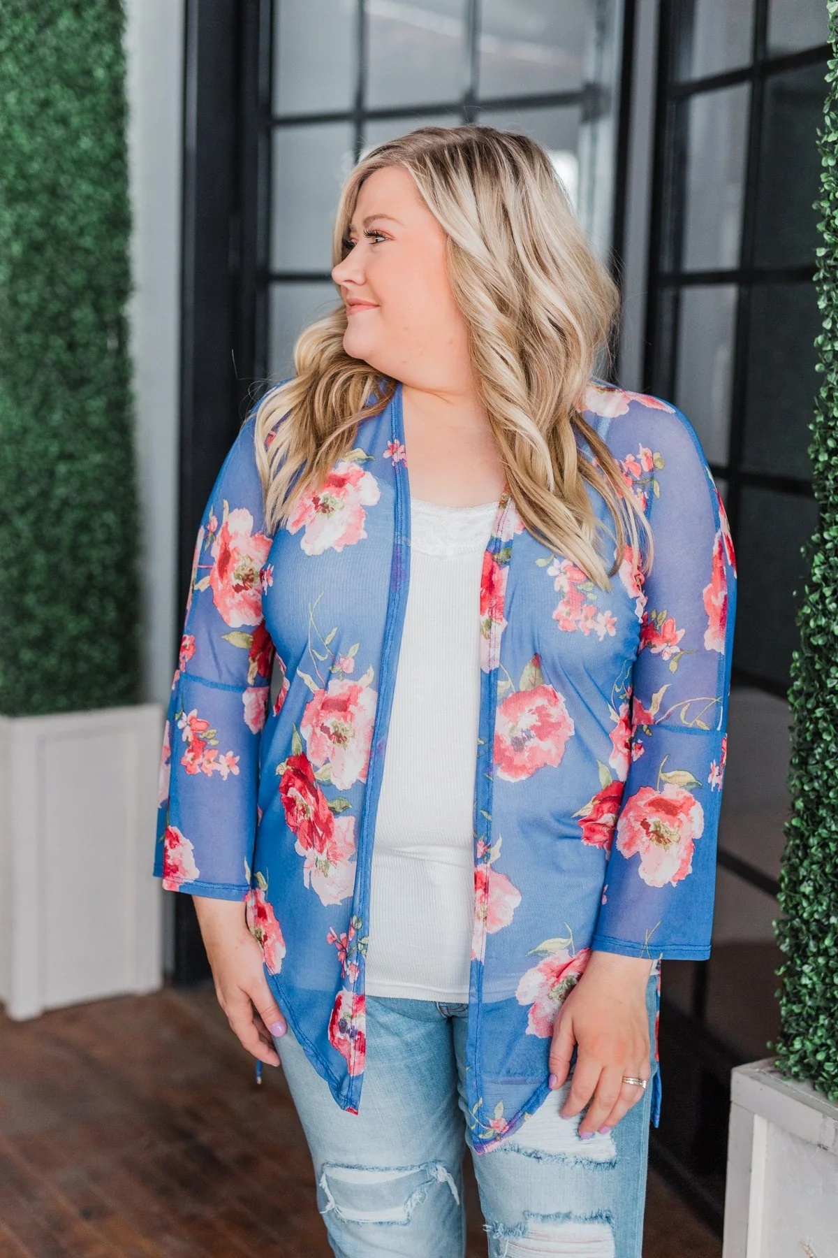 Sing A Little Louder Floral Kimono- Royal Blue - Image 10