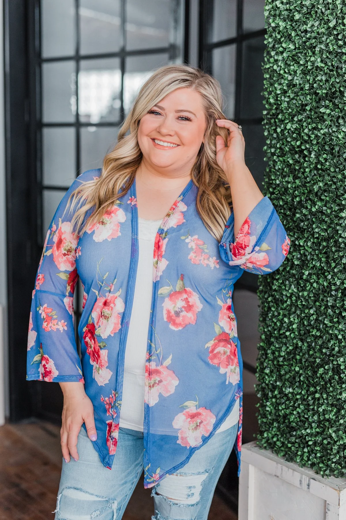 Sing A Little Louder Floral Kimono- Royal Blue - Image 8