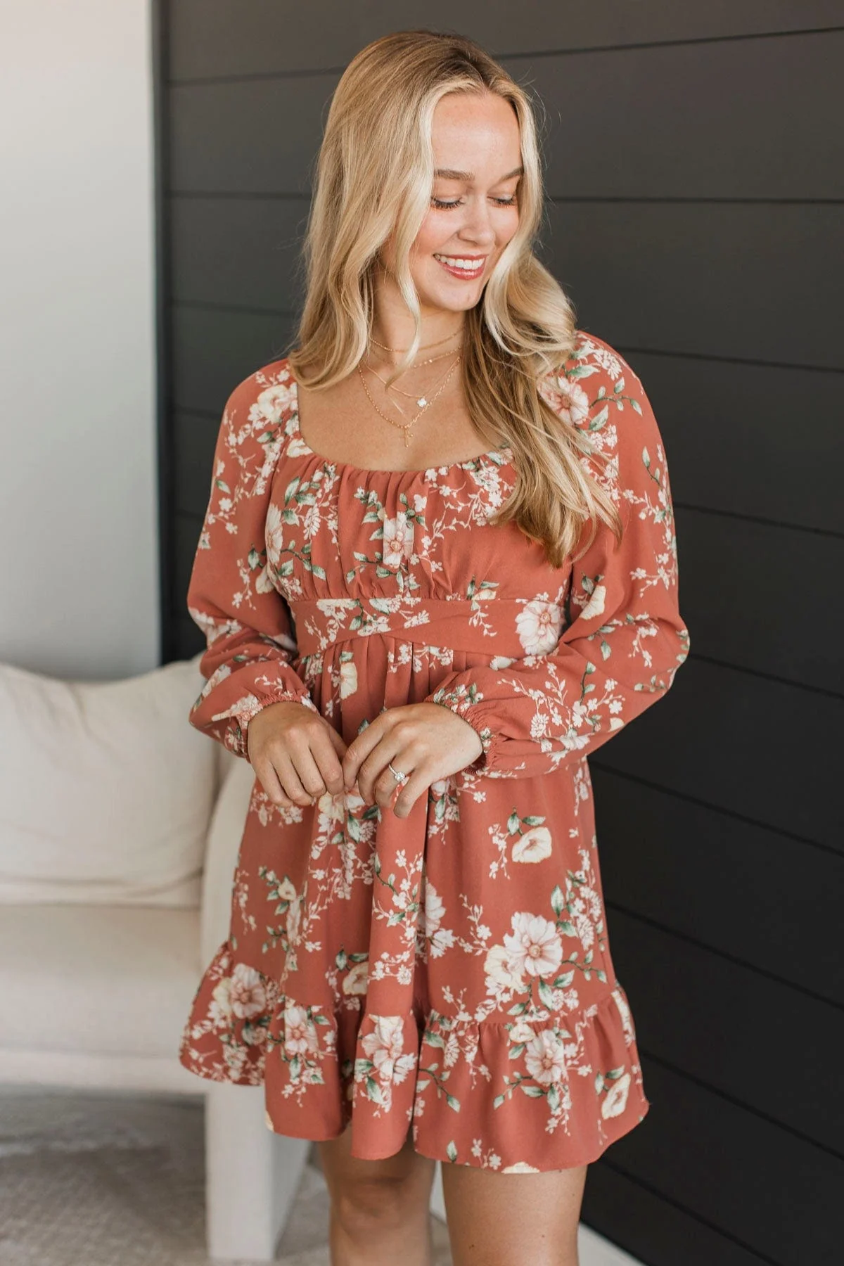 Sing For Me Floral Mini Dress- Light Terracotta