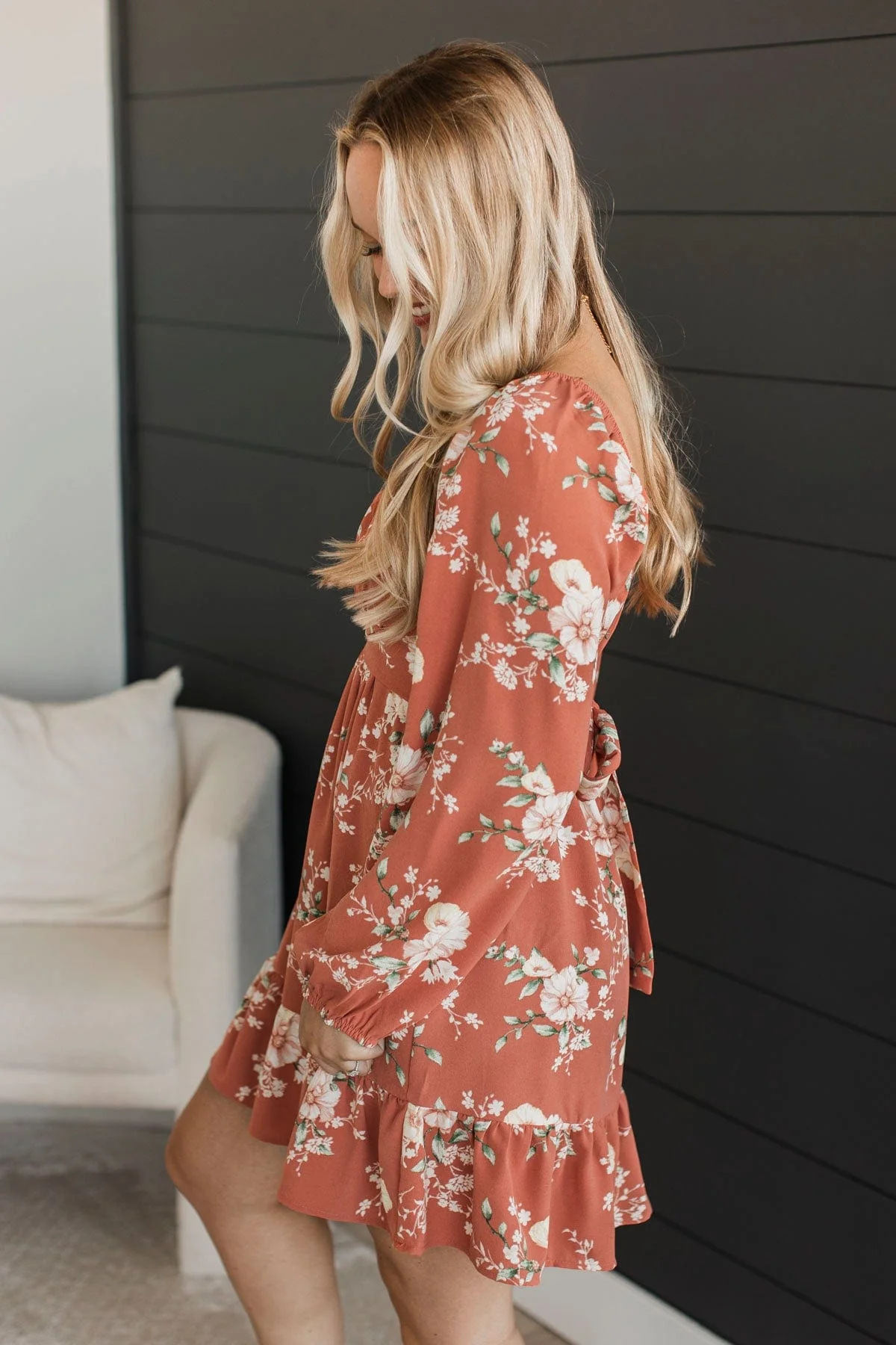 Sing For Me Floral Mini Dress- Light Terracotta - Image 3