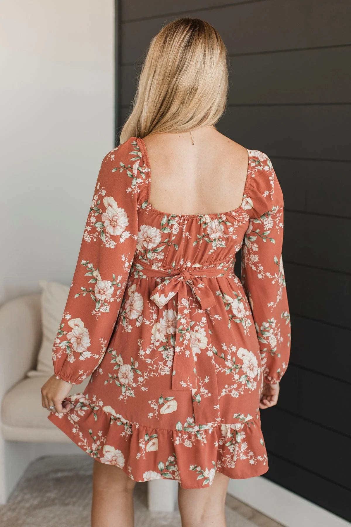 Sing For Me Floral Mini Dress- Light Terracotta - Image 4