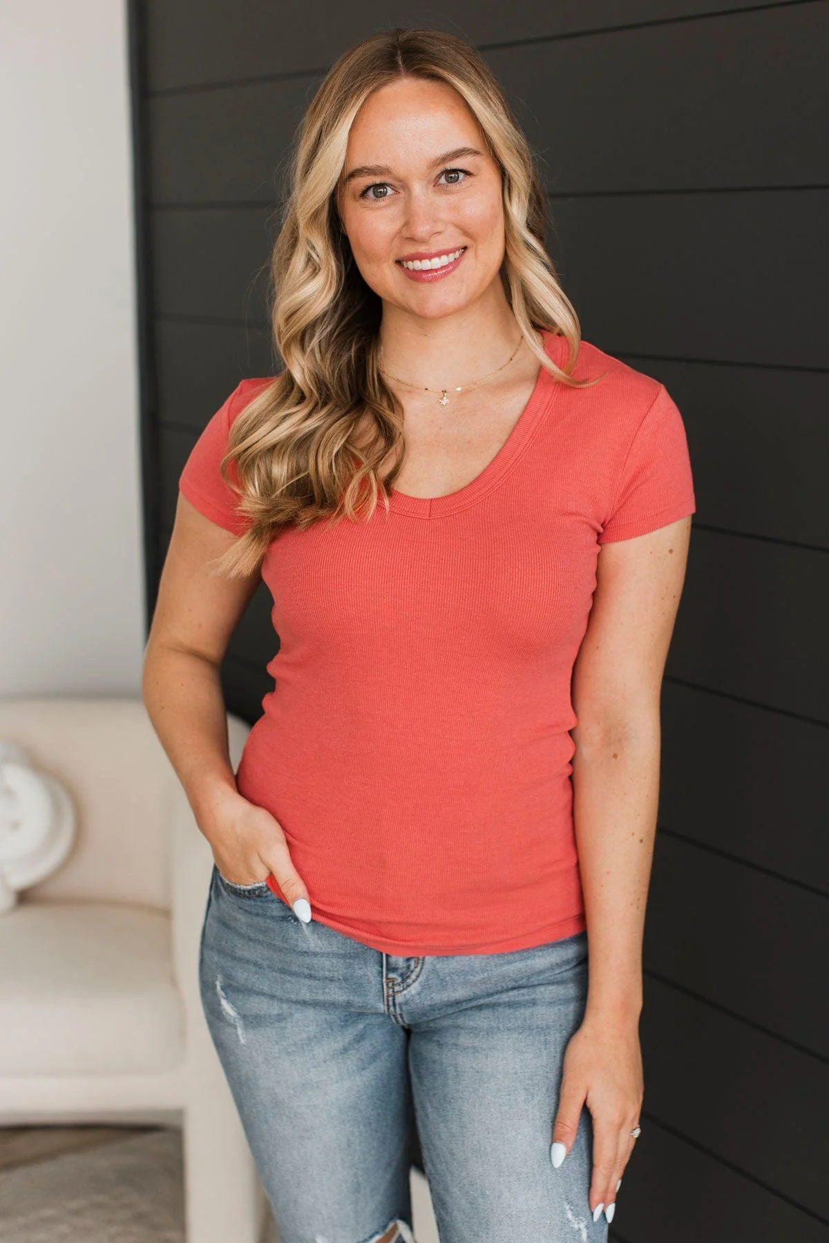 Singing for Happiness Short Sleeve Top- Coral - Image 4