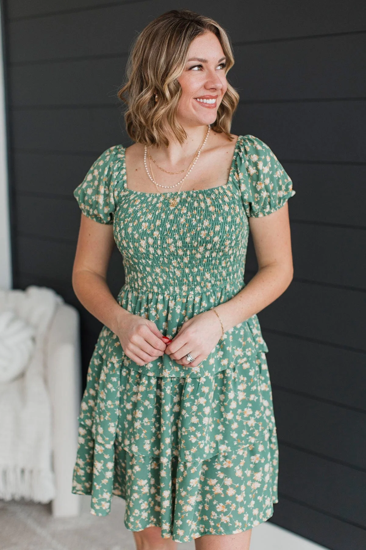 Singing For Love Floral Dress- Jade Green - Image 4