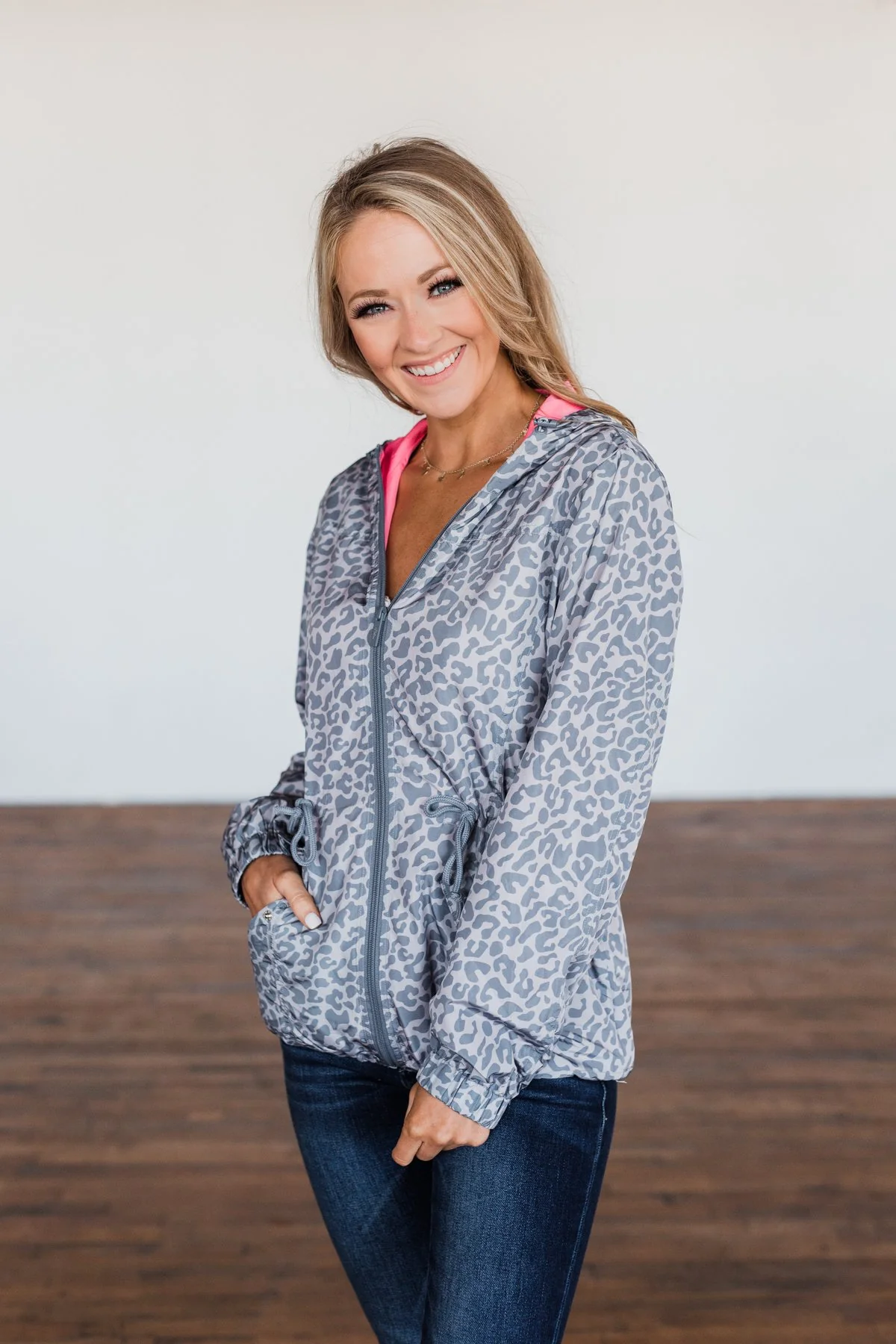 Singing In The Rain Leopard Jacket- Dark Grey & Pink - Image 4