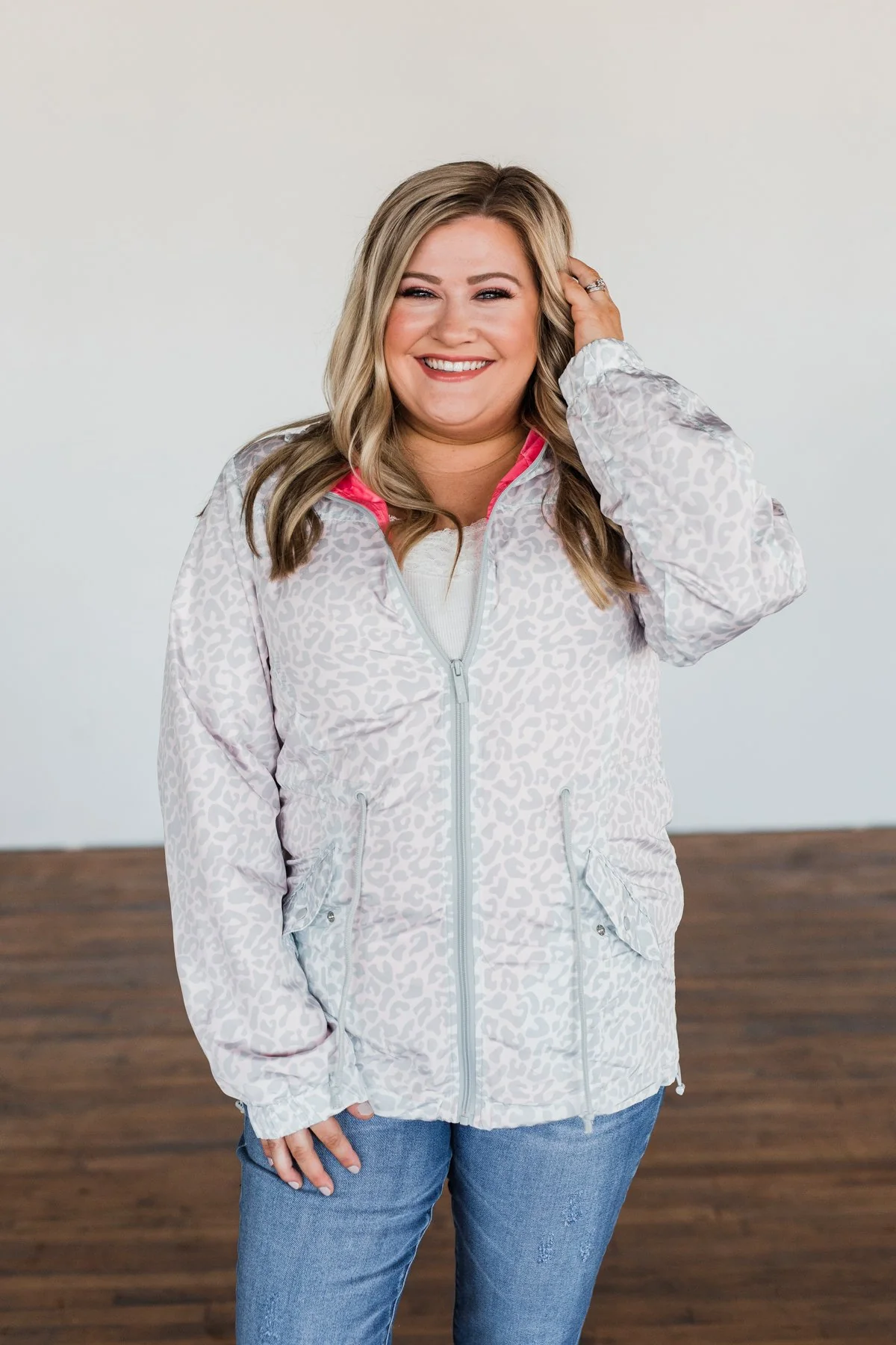 Singing In The Rain Leopard Jacket- Ivory, Grey, & Pink - Image 2
