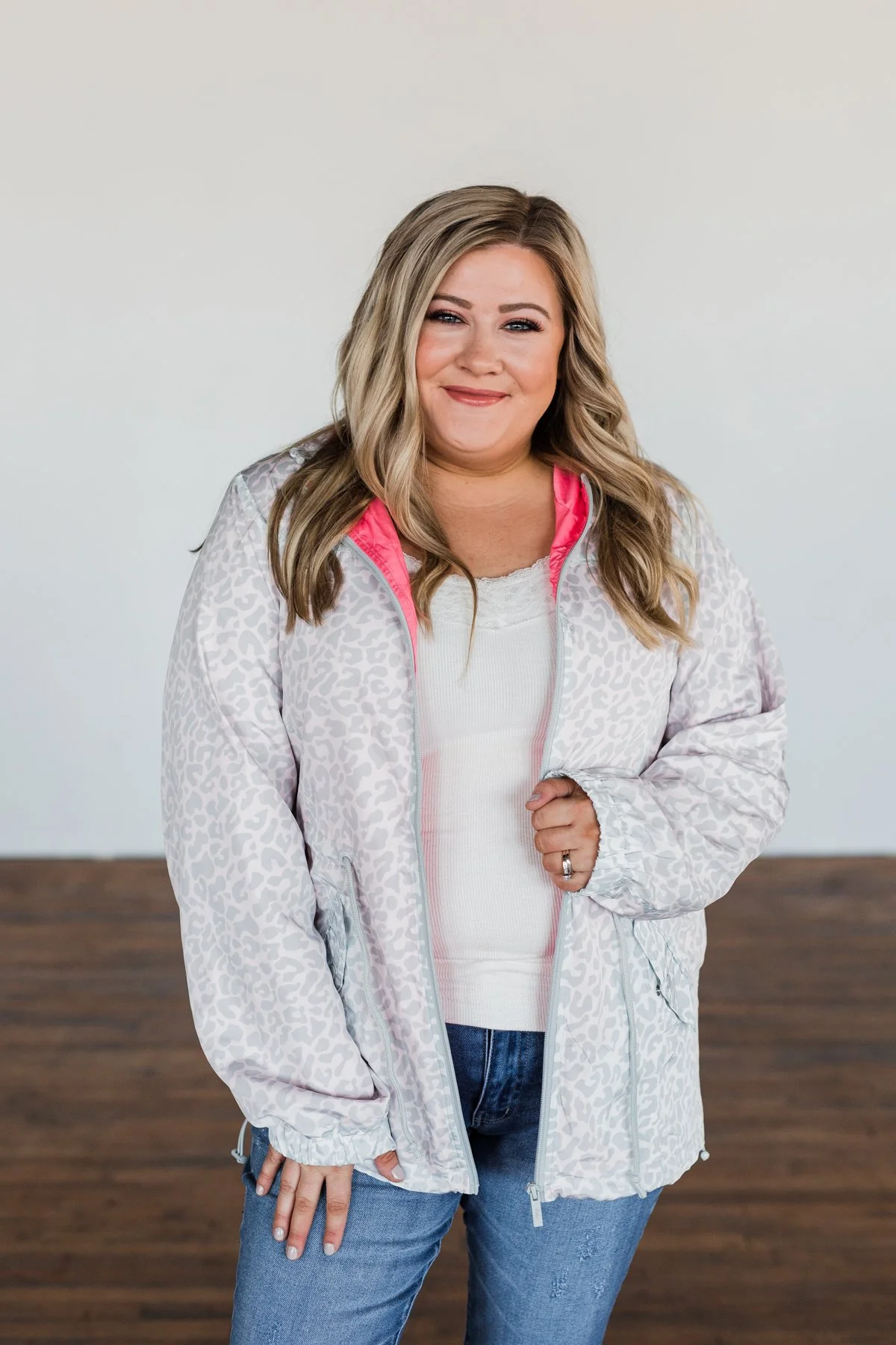 Singing In The Rain Leopard Jacket- Ivory, Grey, & Pink - Image 6