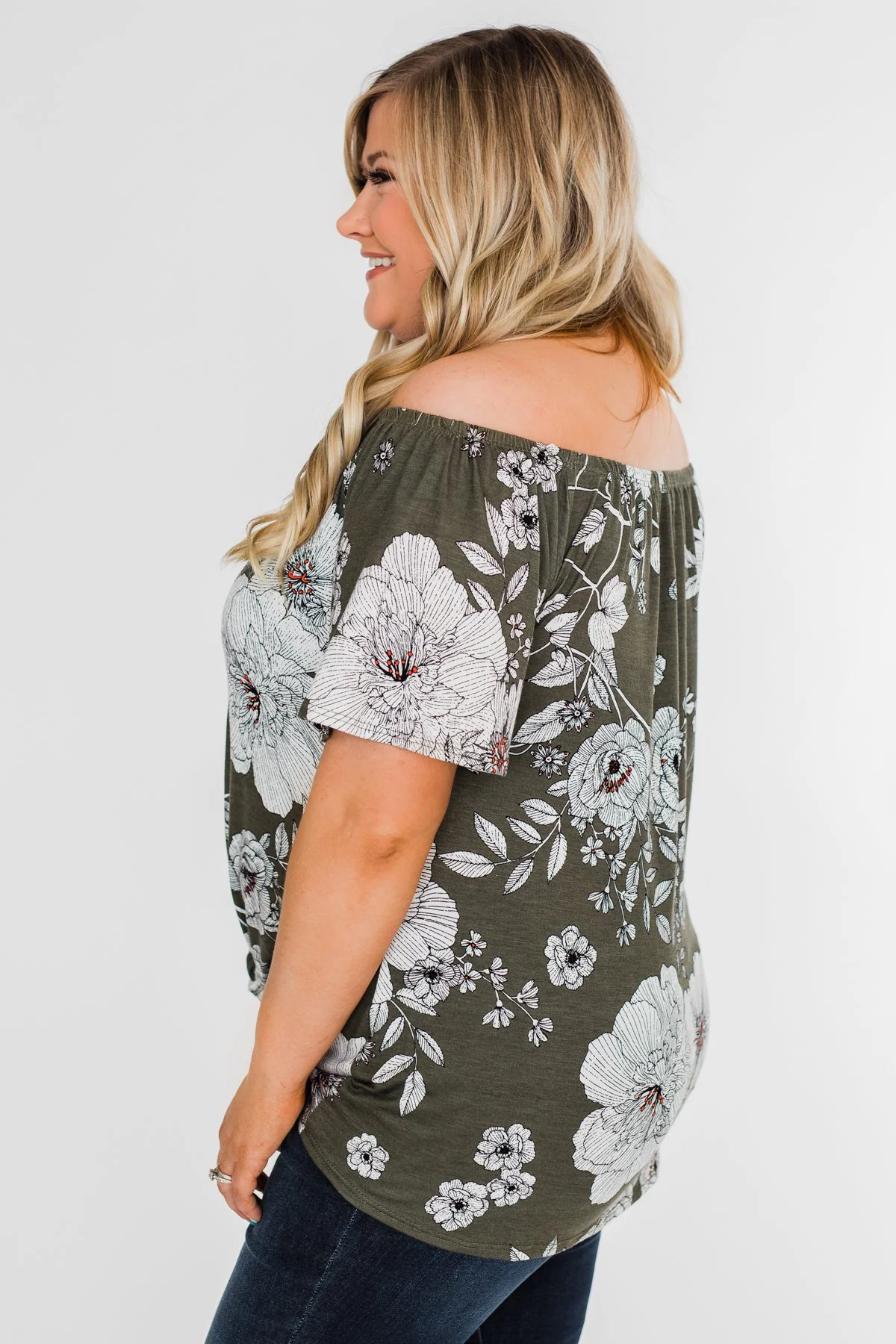 Sketch of You Floral Off The Shoulder Top- Olive - Image 11