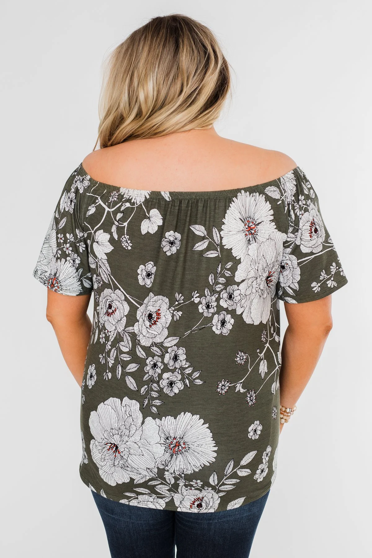 Sketch of You Floral Off The Shoulder Top- Olive - Image 12