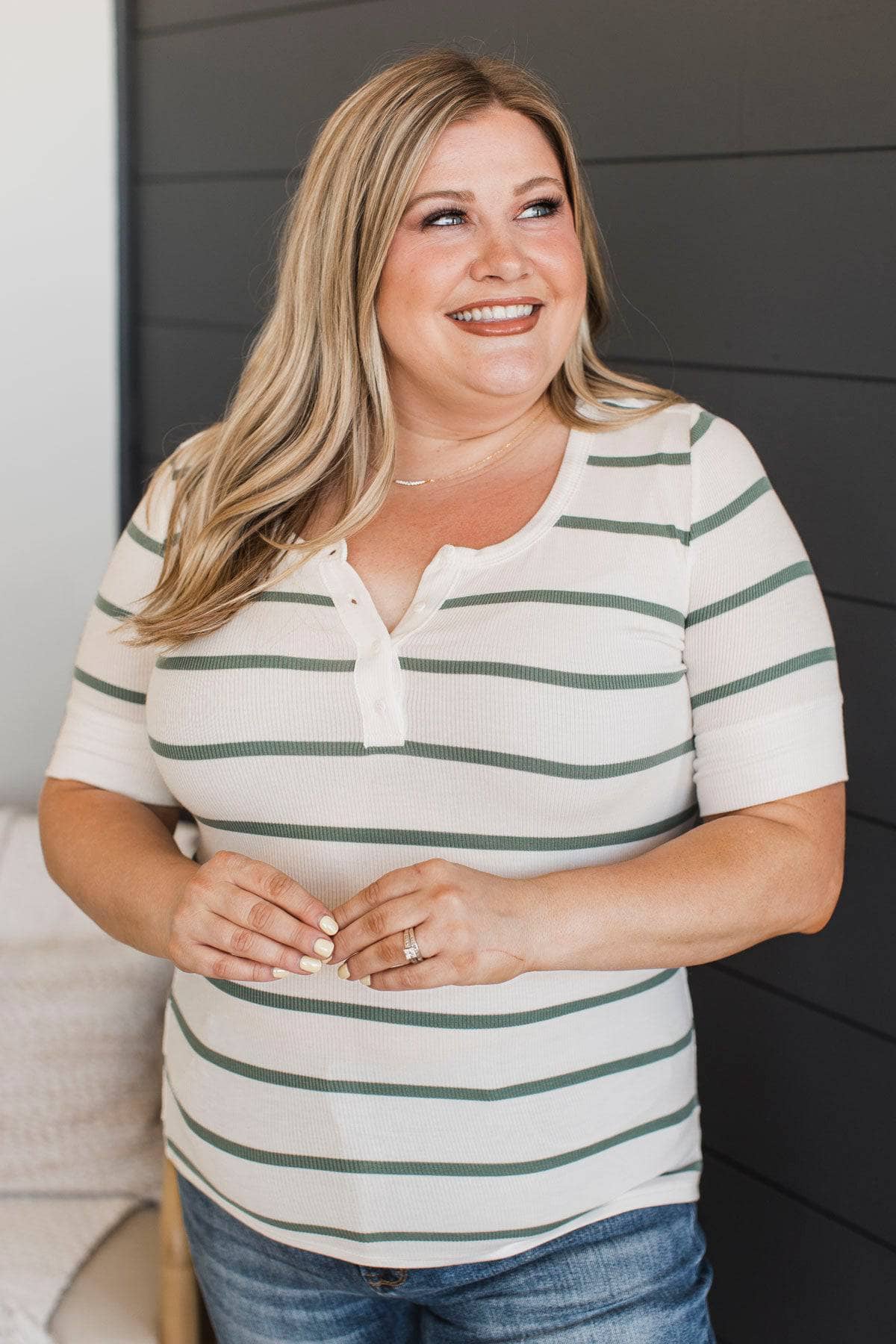 Sky’s The Limit Striped Top- Ivory & Spruce - Image 4