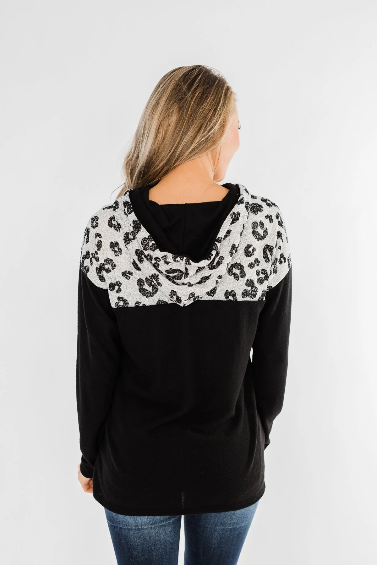 Slay All Day Leopard Drawstring Hoodie- Black & Heather Grey - Image 9
