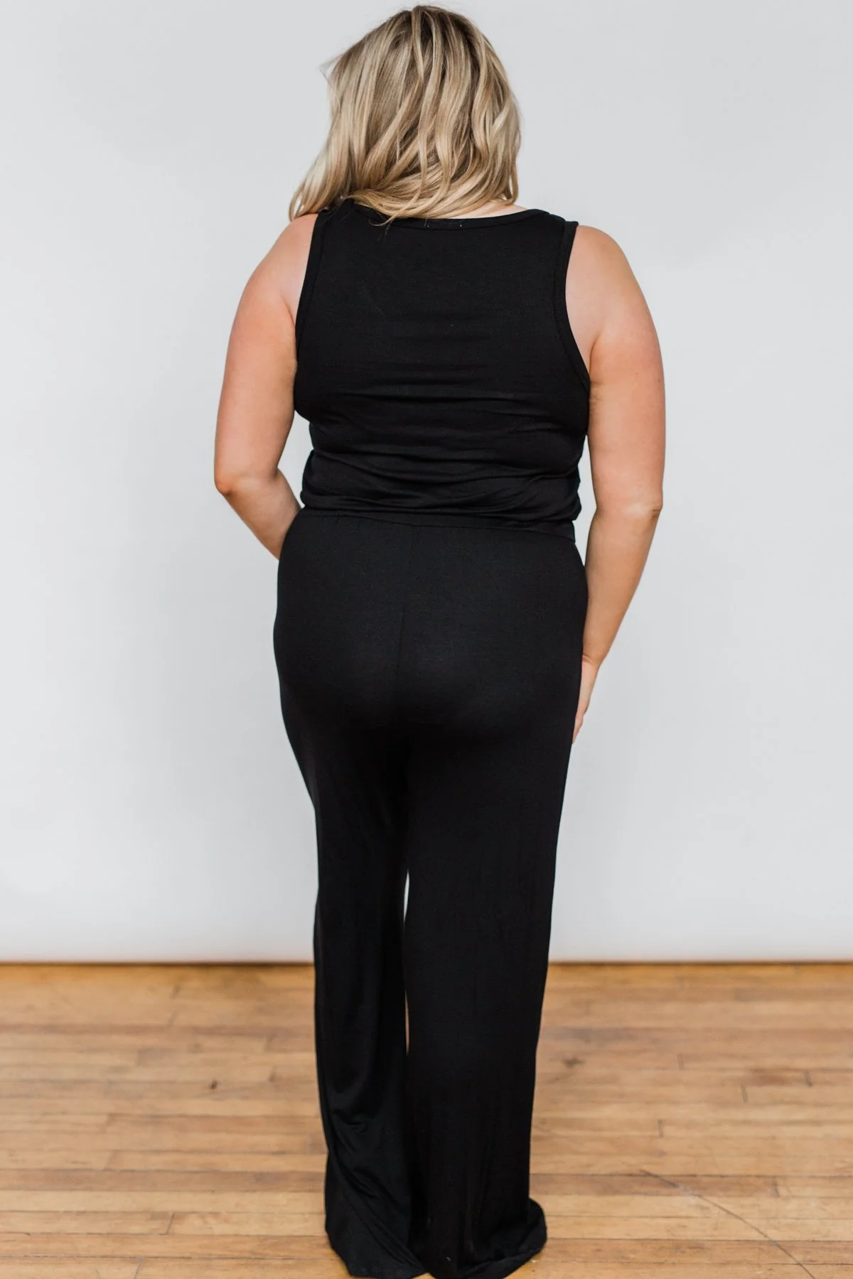 Sleeveless V-Neck Drawstring Jumpsuit- Black - Image 19