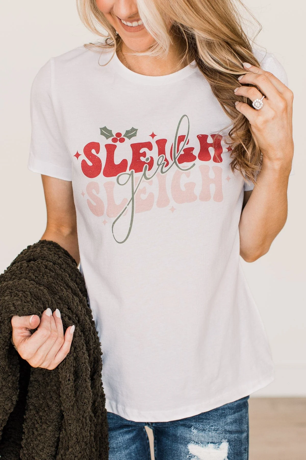 "Sleigh Girl Sleigh" Graphic Tee- White - Image 2