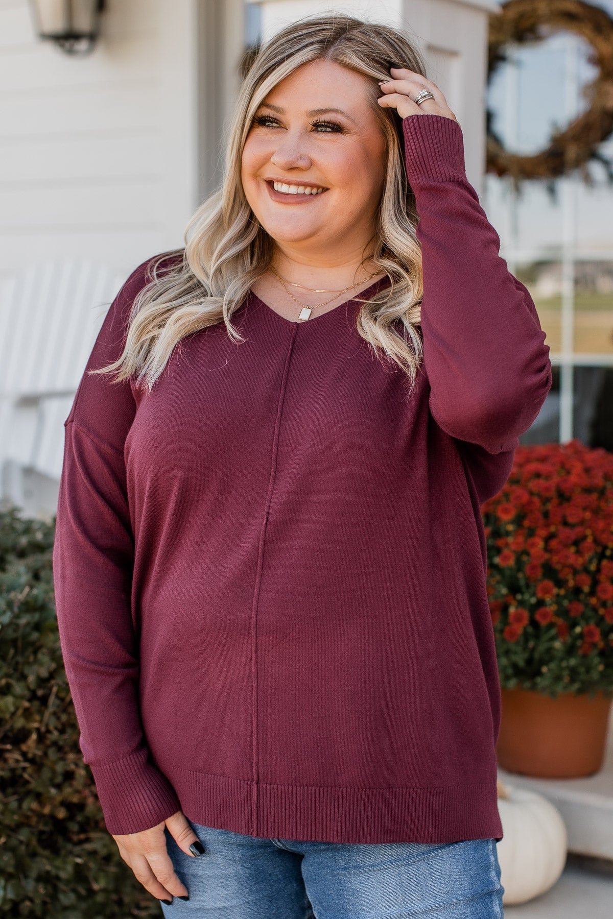 Slice Of Heaven Knit Sweater- Burgundy - Image 8