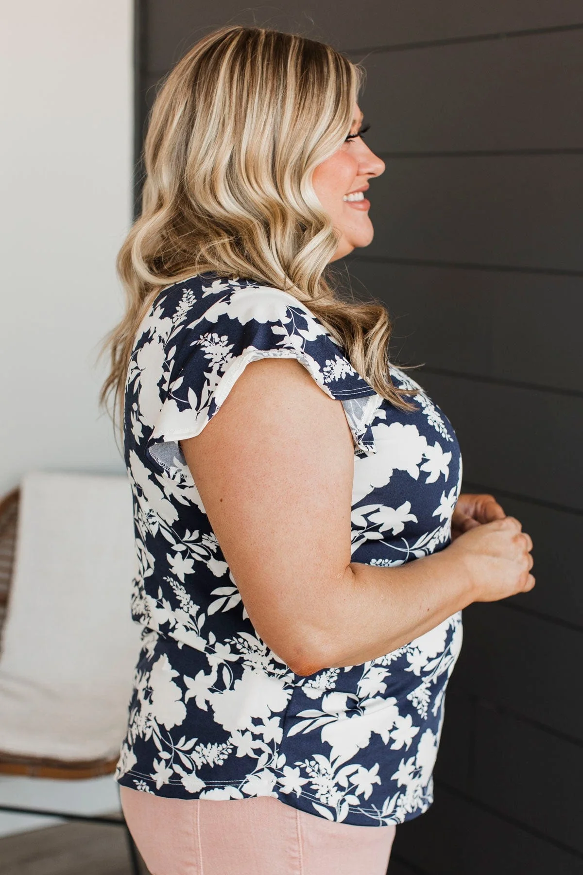 Slice Of Life Floral Top- Navy & Ivory - Image 4