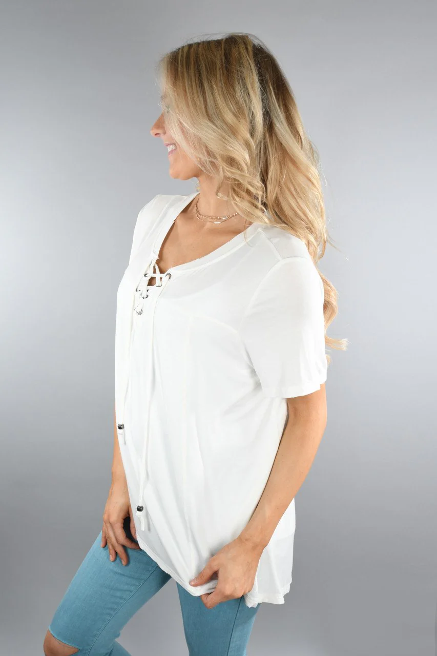 Slouchy Lace Up Top ~ Ivory - Image 5