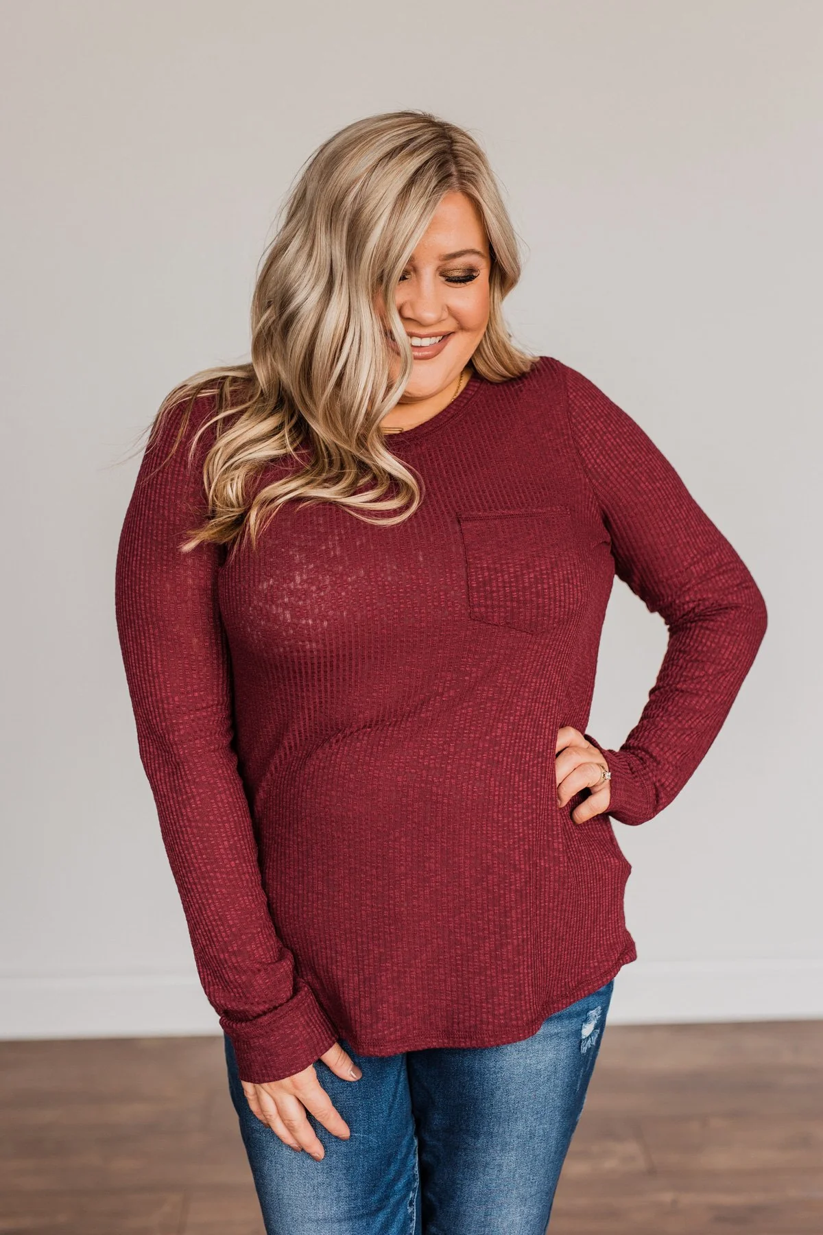 Slowing Things Down Pocket Long Sleeve Top- Burgundy - Image 8