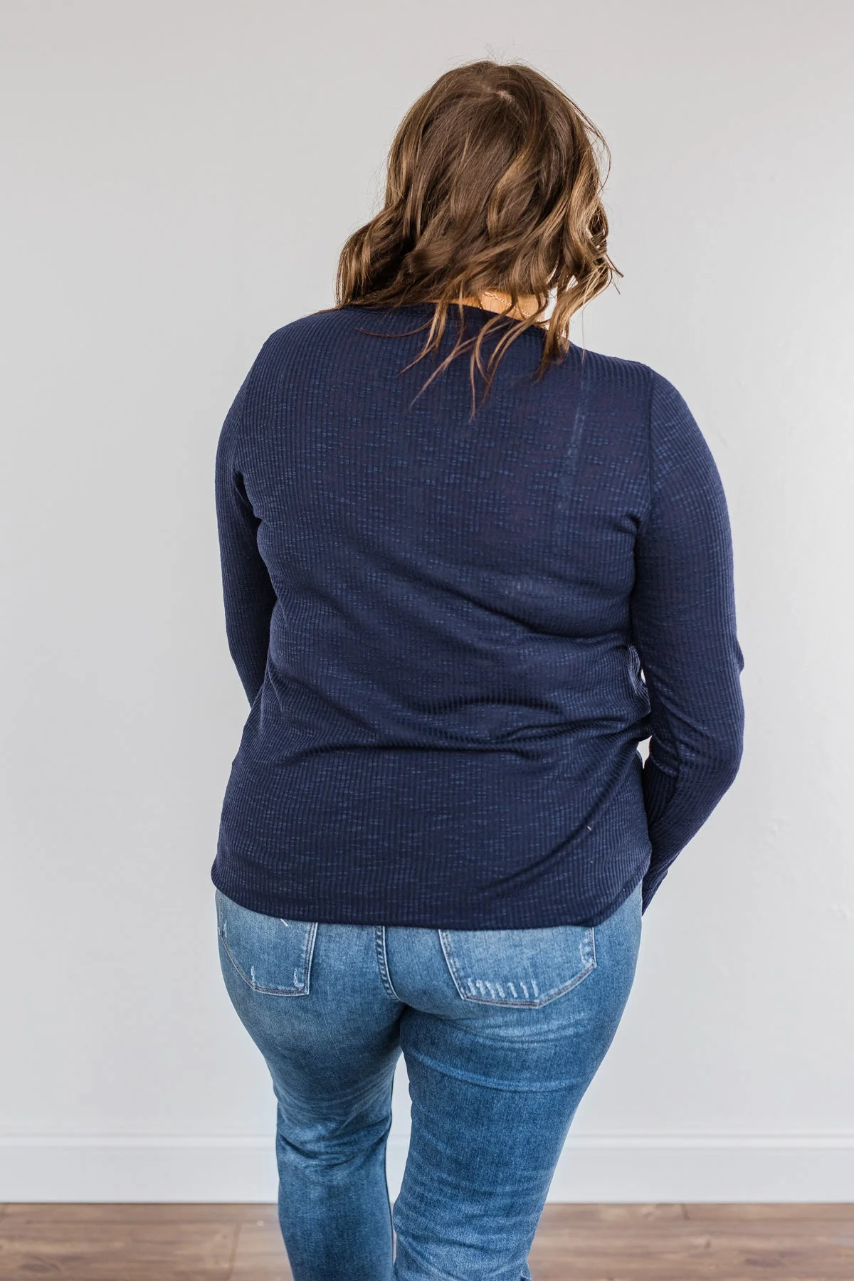 Slowing Things Down Pocket Long Sleeve Top- Navy - Image 10