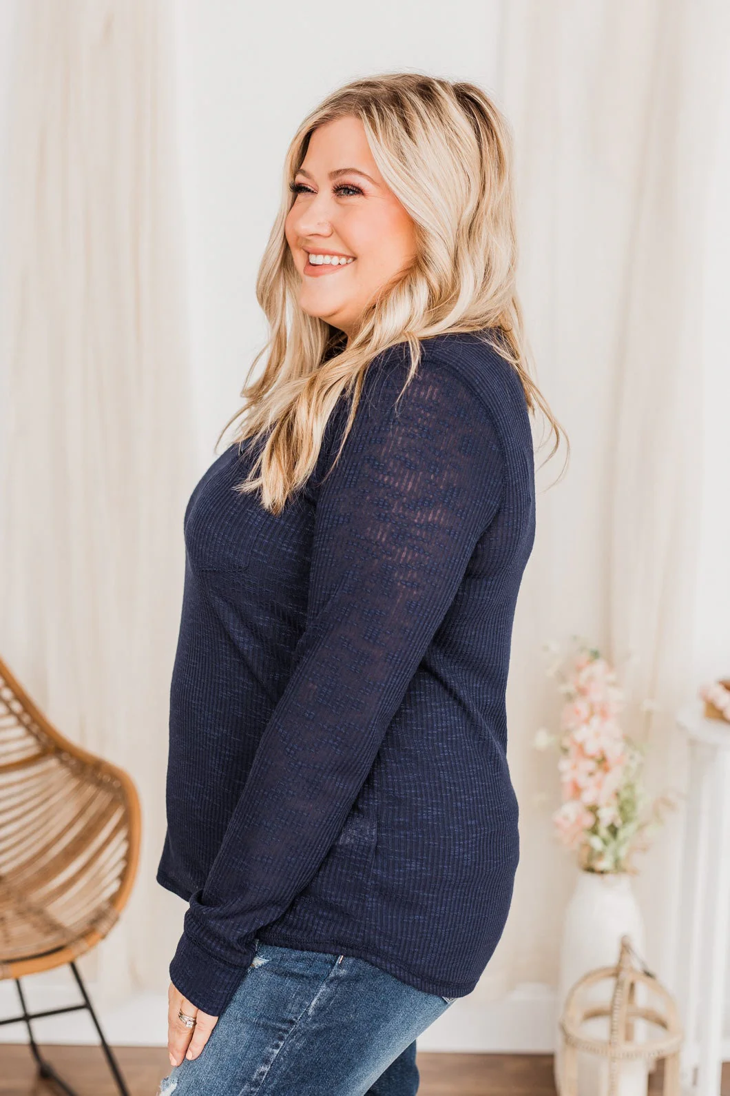Slowing Things Down Pocket Long Sleeve Top- Navy - Image 7