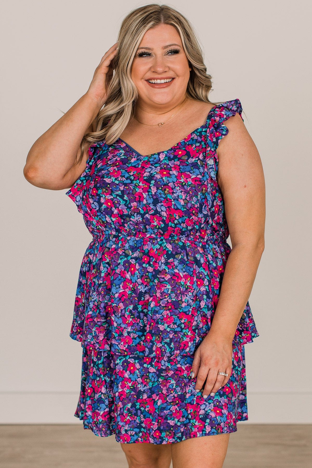 Small Town Romance Floral Dress- Navy & Pink
