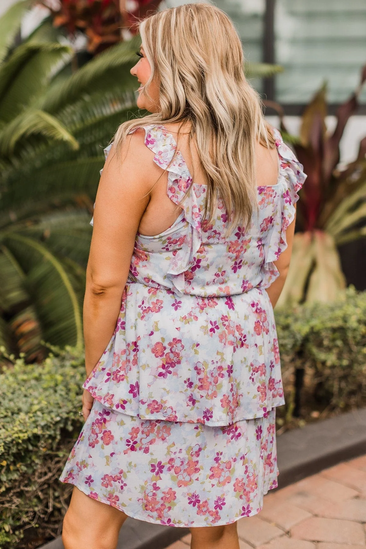 Small Town Romance Floral Dress- Powder Blue & Pink - Image 5