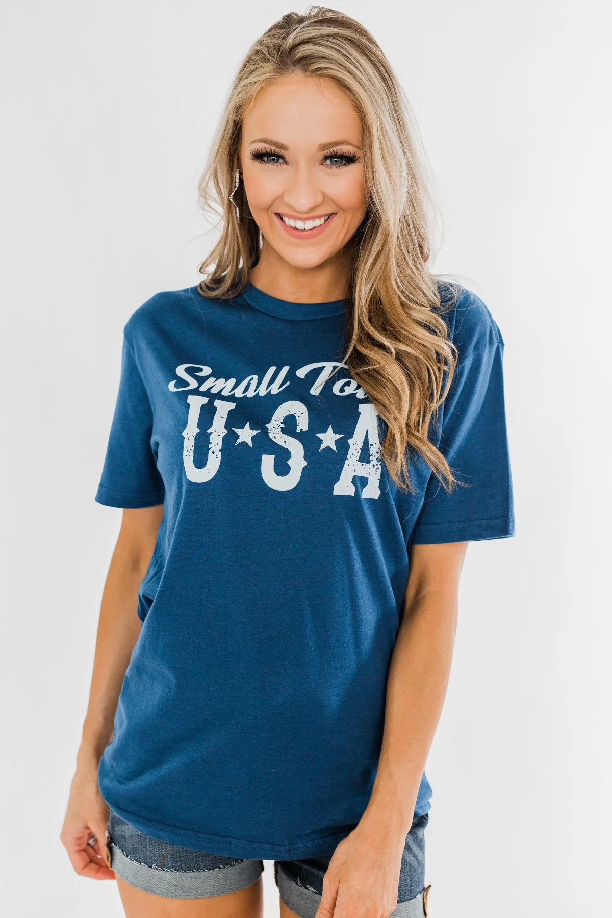 "Small Town USA" Graphic Tee- Soft Navy - Image 3