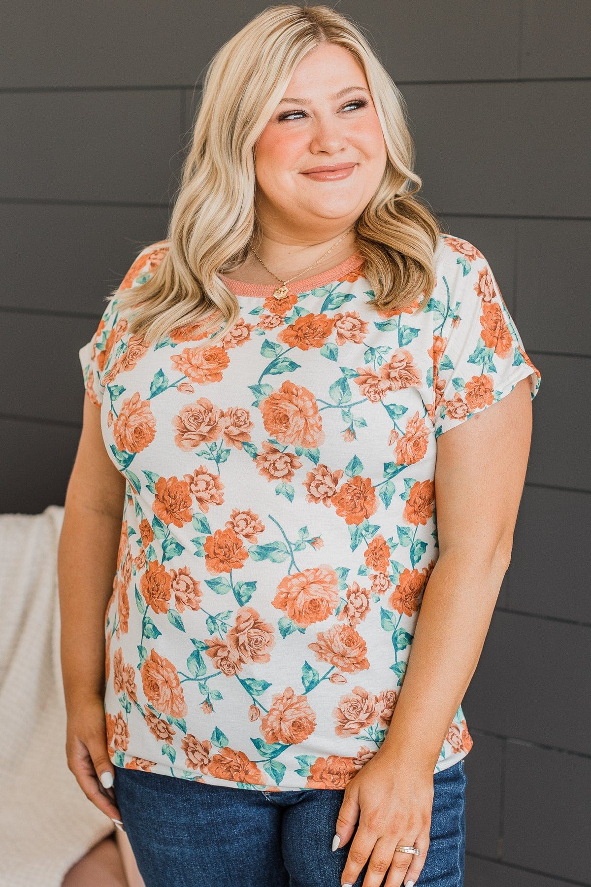 Smell The Roses Floral Top- Ivory & Apricot