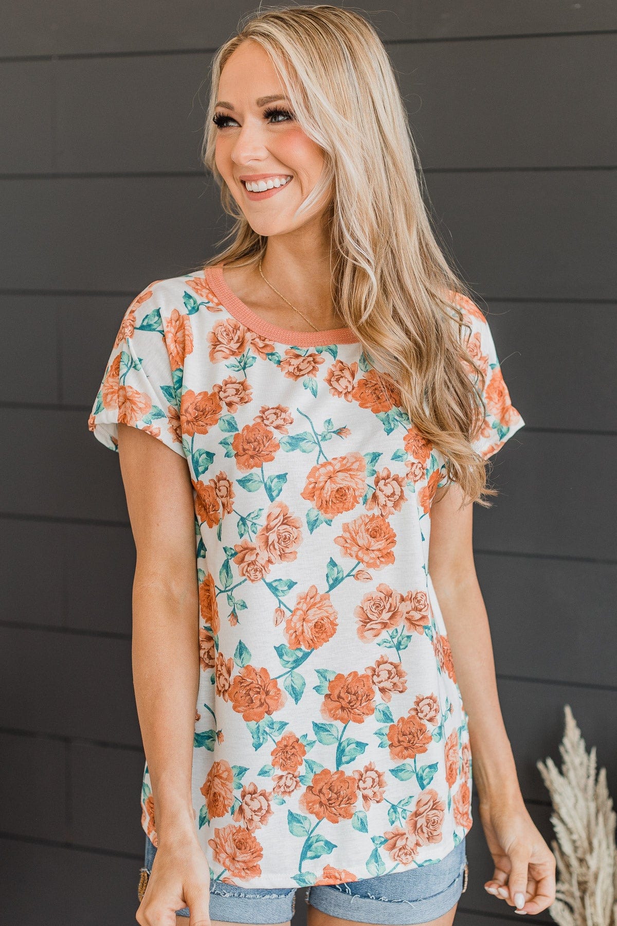 Smell The Roses Floral Top- Ivory & Apricot - Image 2