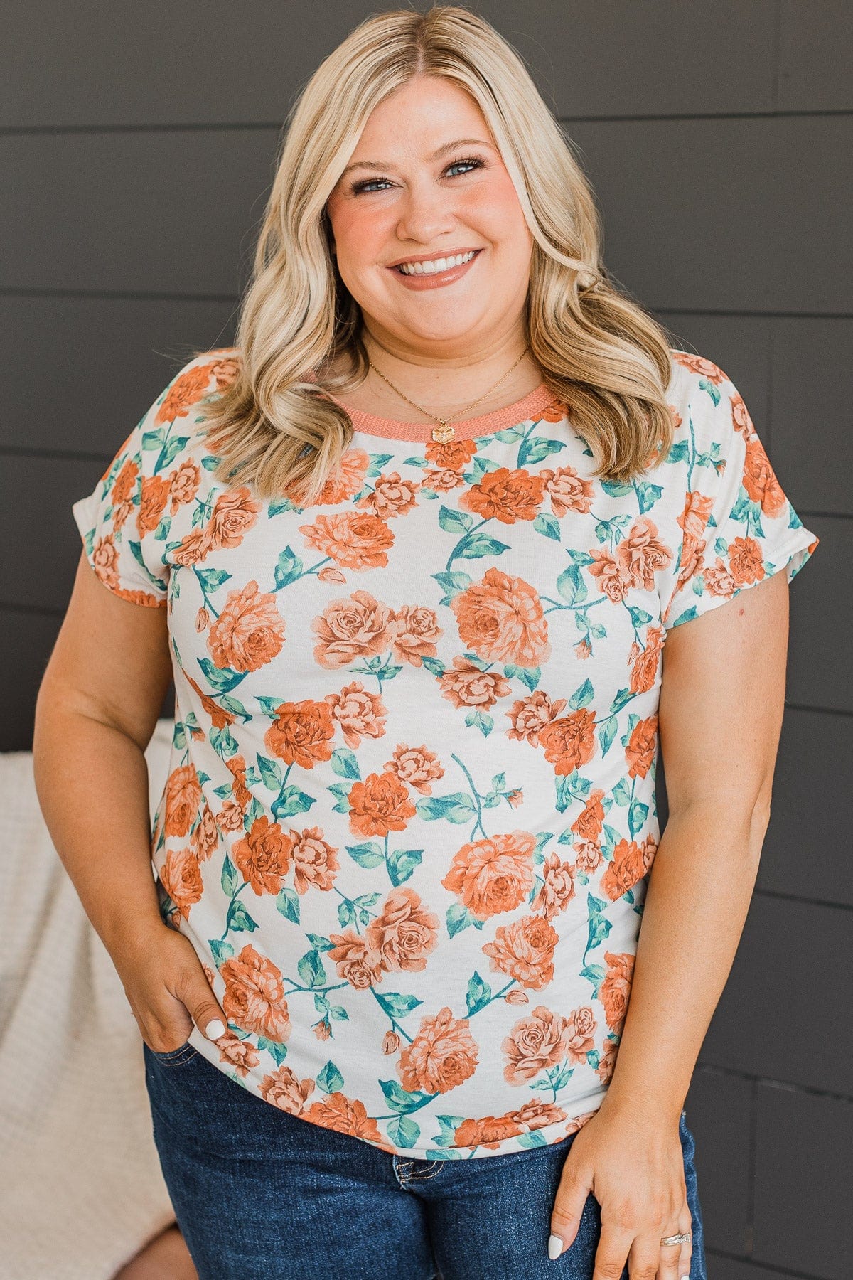 Smell The Roses Floral Top- Ivory & Apricot - Image 3