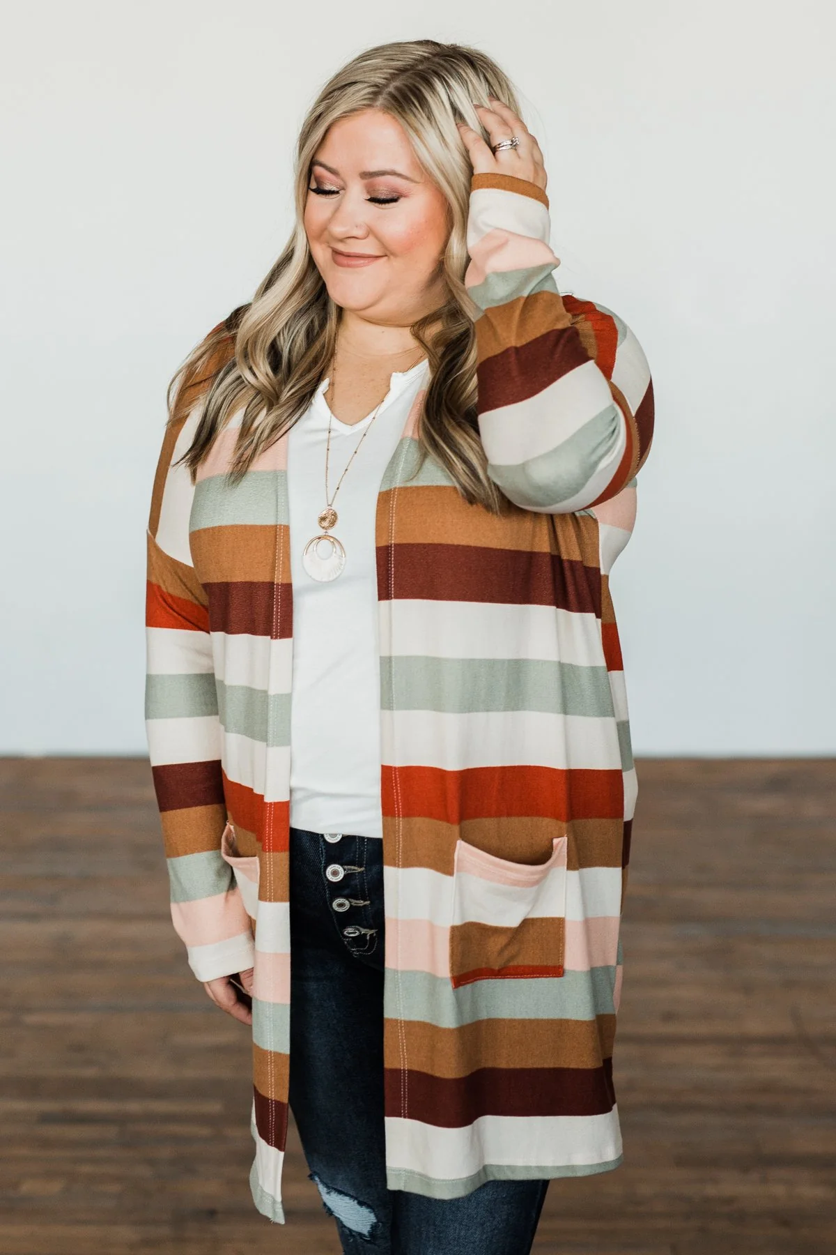 Smells Like Cider Striped Cardigan- Cream, Camel, Rust, & Sage - Image 5