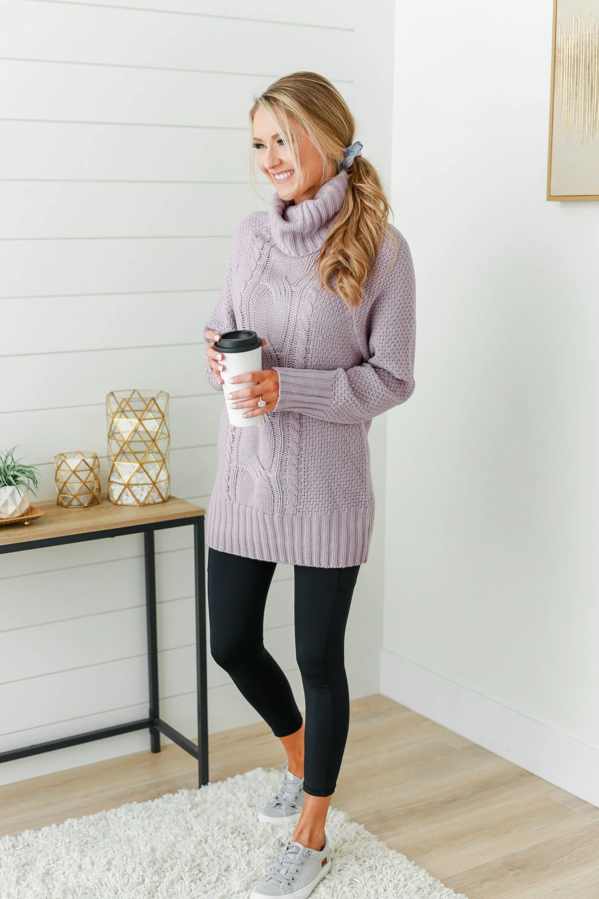 Smells Like Snow Knit Turtleneck Sweater- Lavender - Image 3
