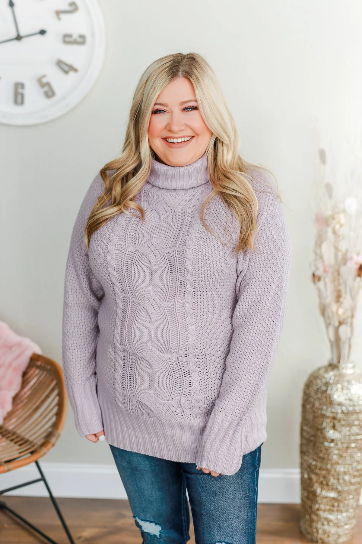 Smells Like Snow Knit Turtleneck Sweater- Lavender - Image 4