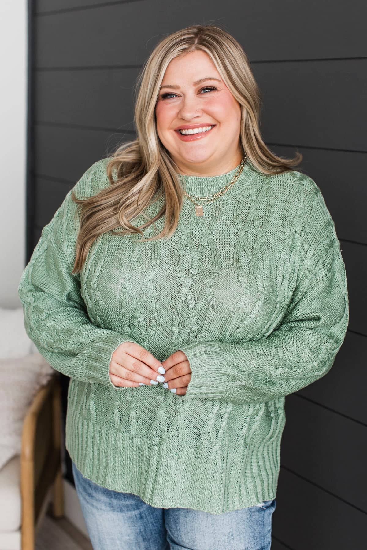 Smile For Me Knit Sweater- Sage - Image 4