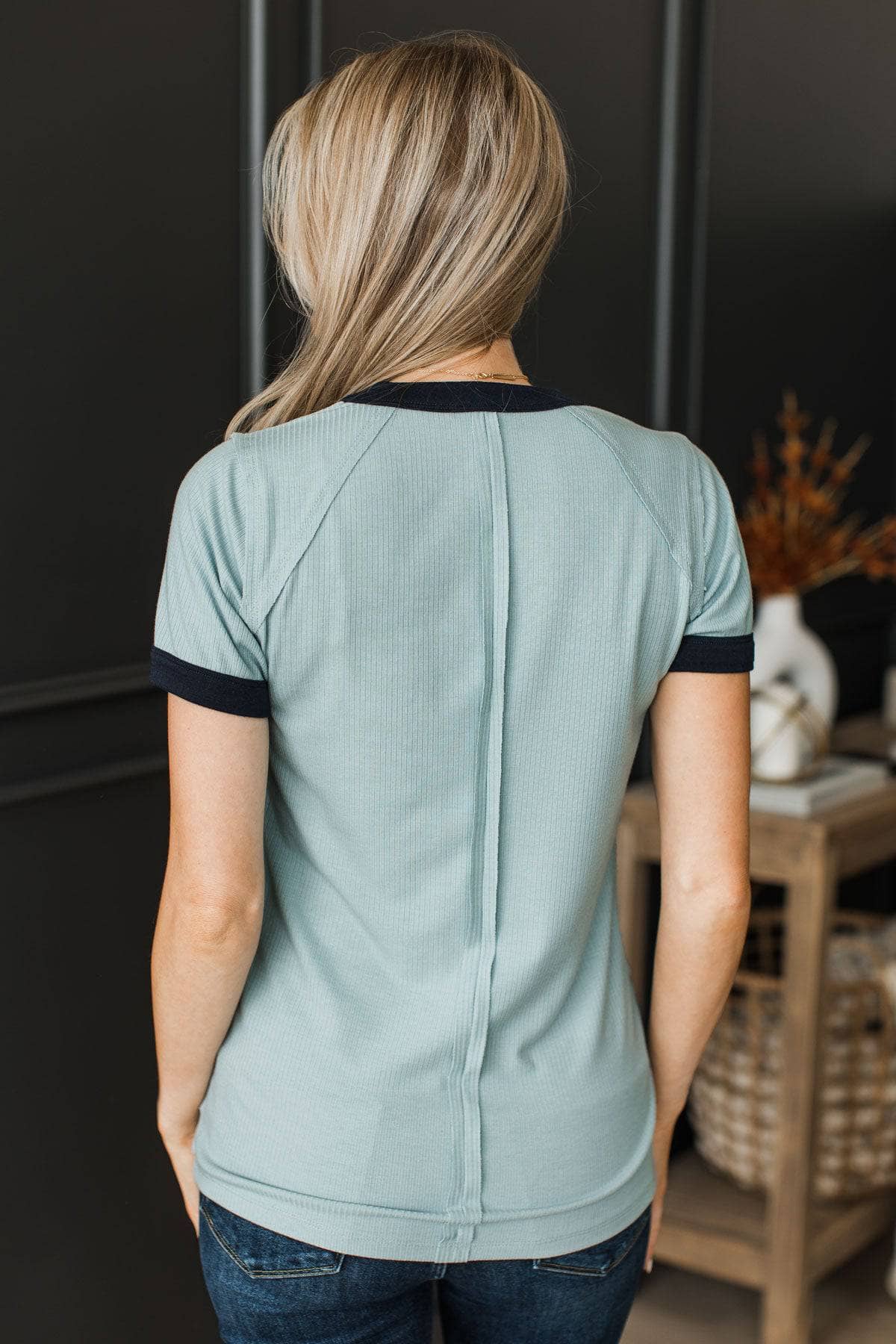 Smiles All Around Ribbed Short Sleeve Top- Blue & Navy - Image 7