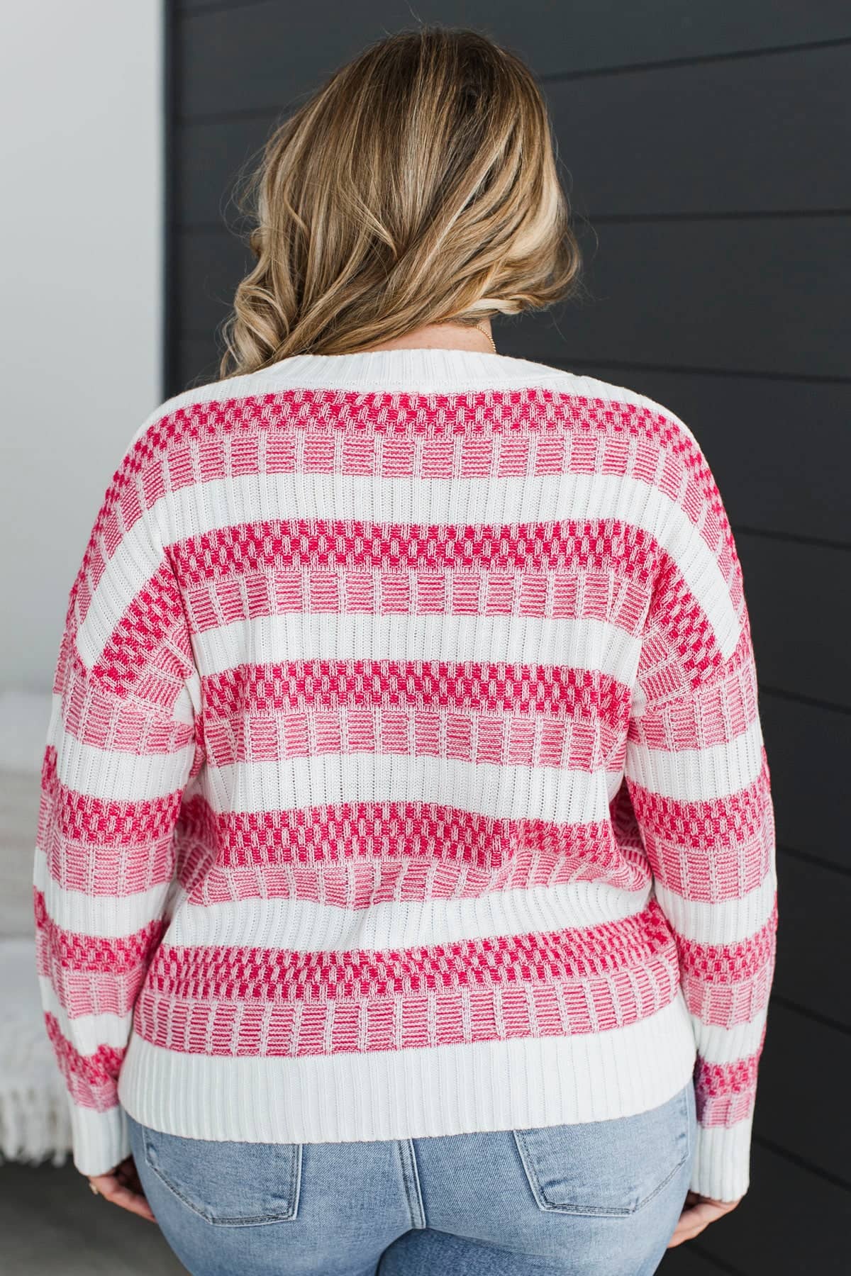 Smiling Through Life Knit Stripe Sweater- Ivory & Hot Pink - Image 8
