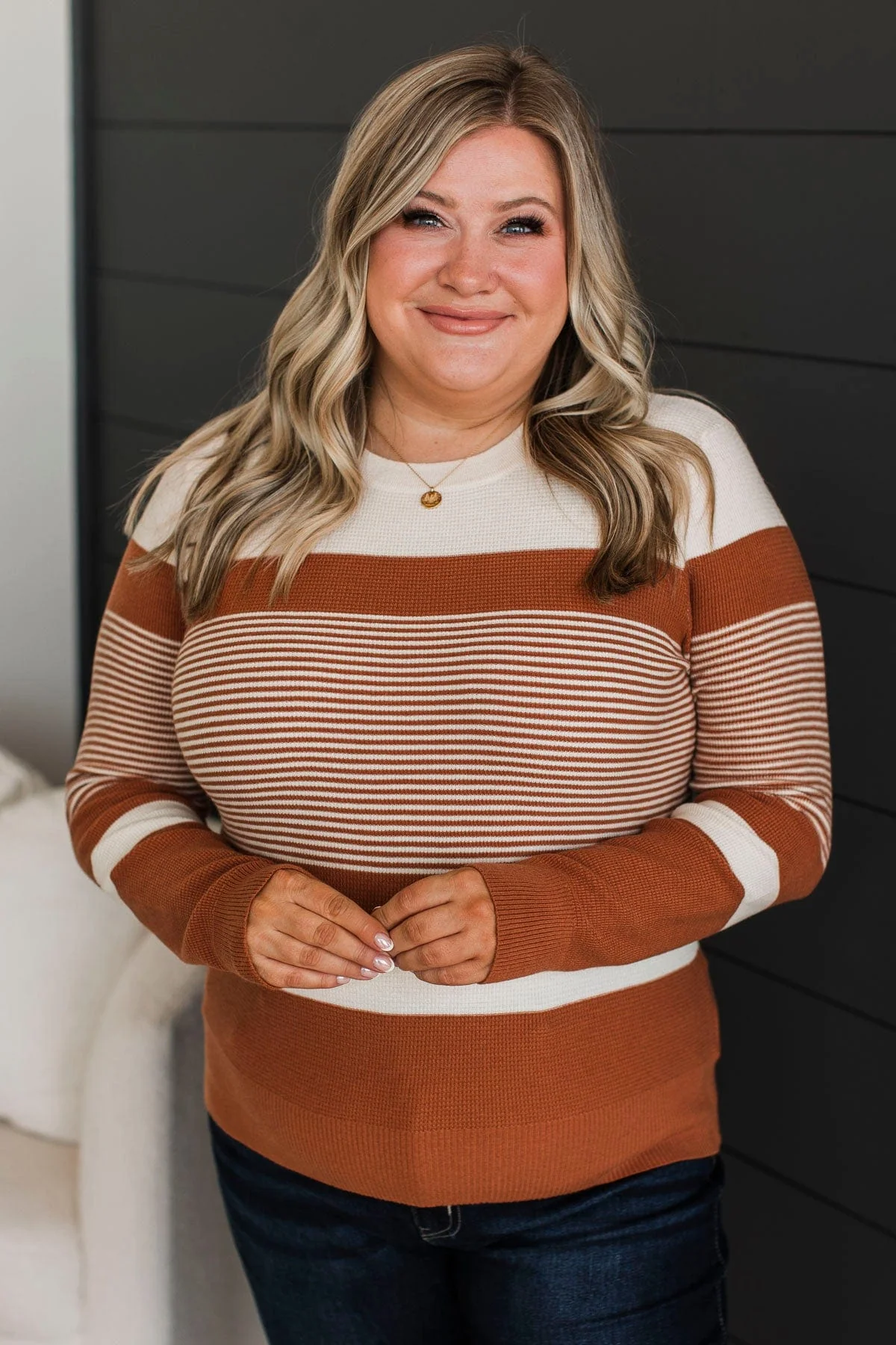 Smitten With You Color Block Sweater- Copper - Image 3