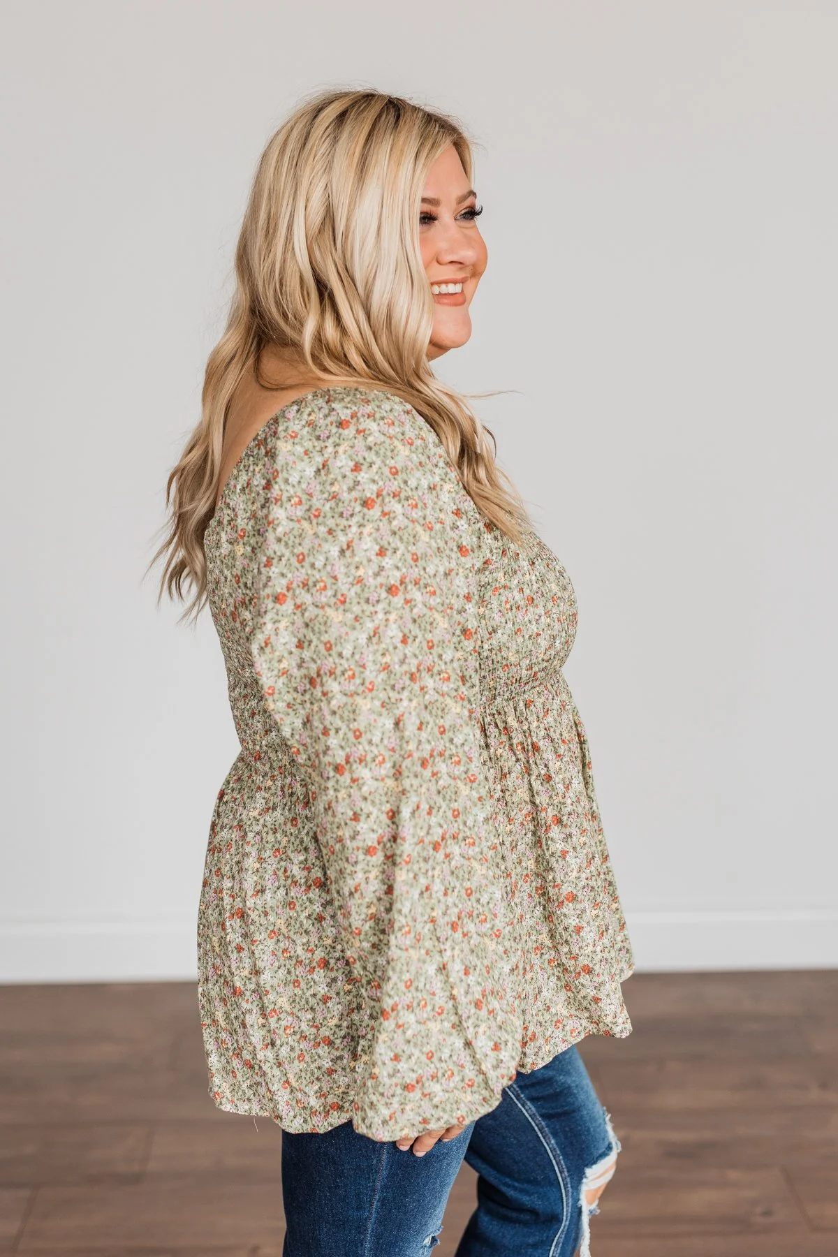 Going In Style Smock Babydoll Top- Light Olive - Image 12