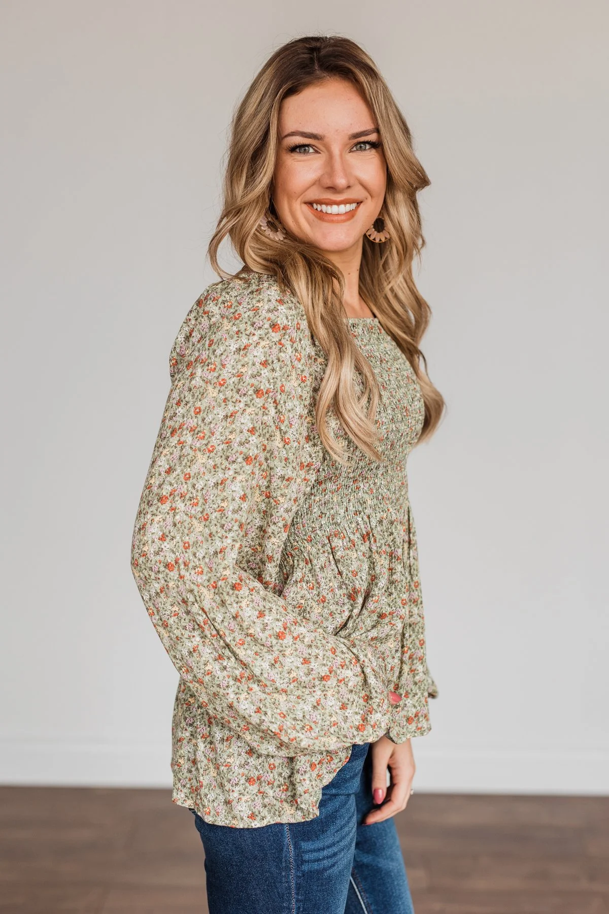 Going In Style Smock Babydoll Top- Light Olive - Image 13