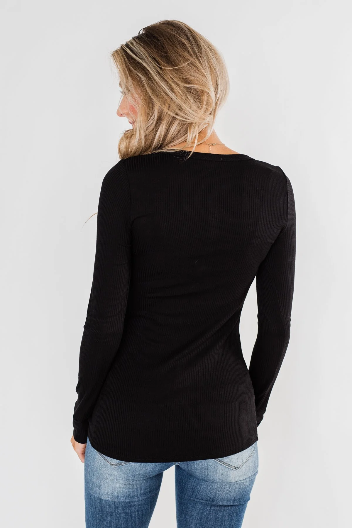 Snap Button Henley Top- Black - Image 7