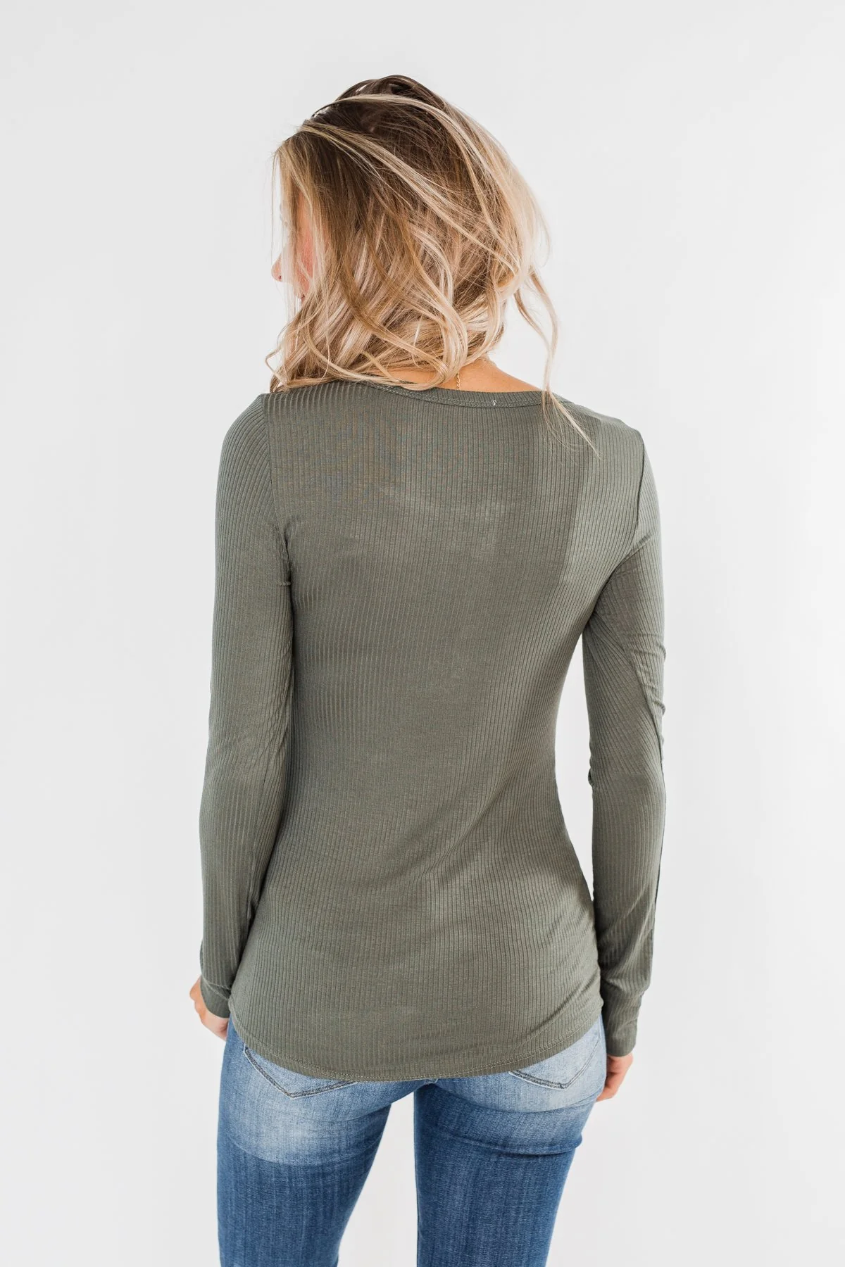 Snap Button Henley Top- Olive - Image 10