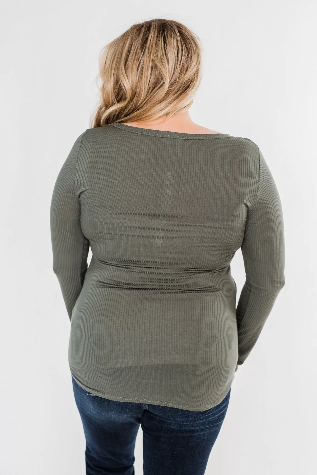 Snap Button Henley Top- Olive - Image 9